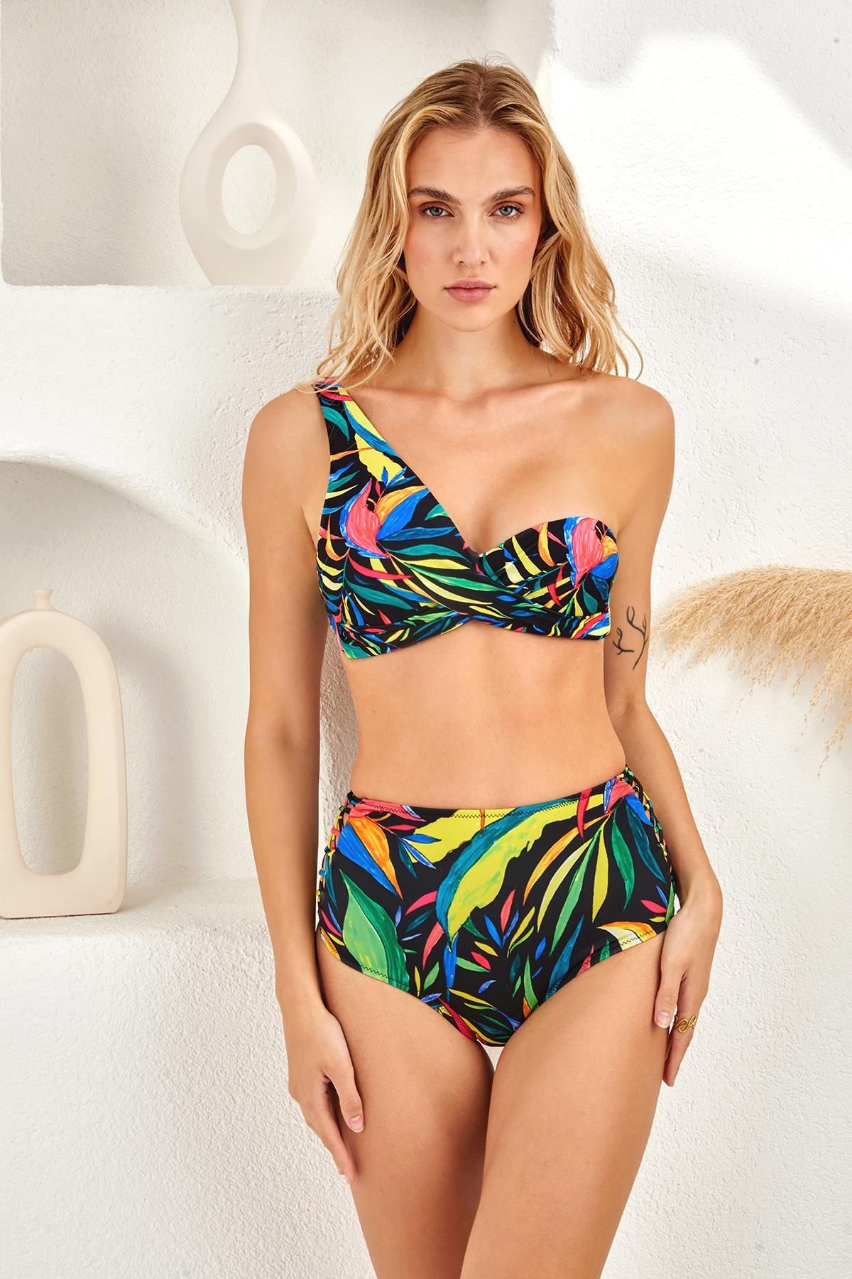 Tek Omuz Kaplı Straplez Bikini Takım 4222