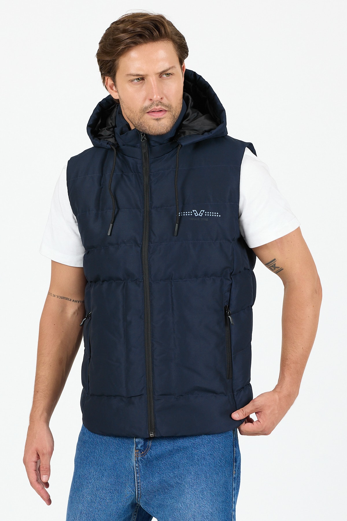 Çıkarılabilir Kapüşonlu Erkek Şişme Yelek Regular Fit / Normal Kesim - B8165 - Lacivert