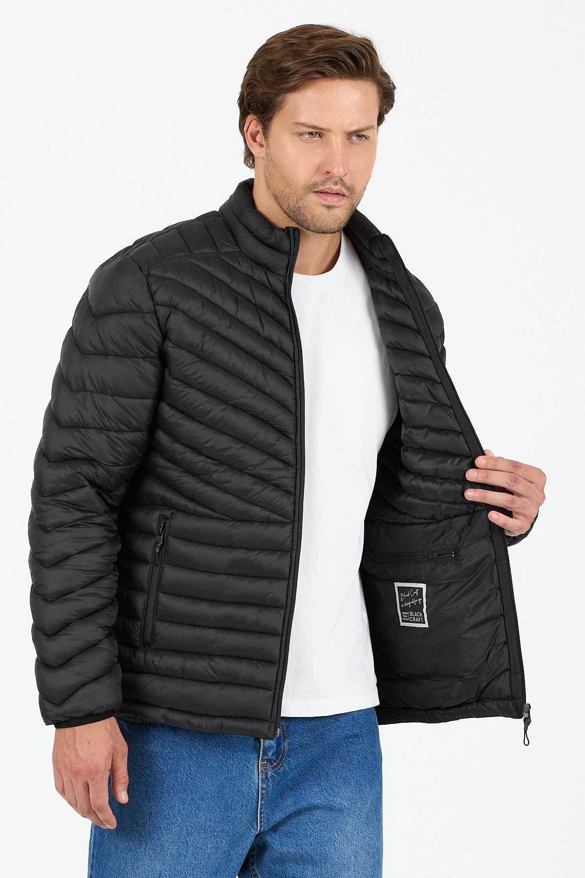 Regular Fit Dik Yaka Şişme Rüzgara ve Suya Dayanıklı Mont- B8152