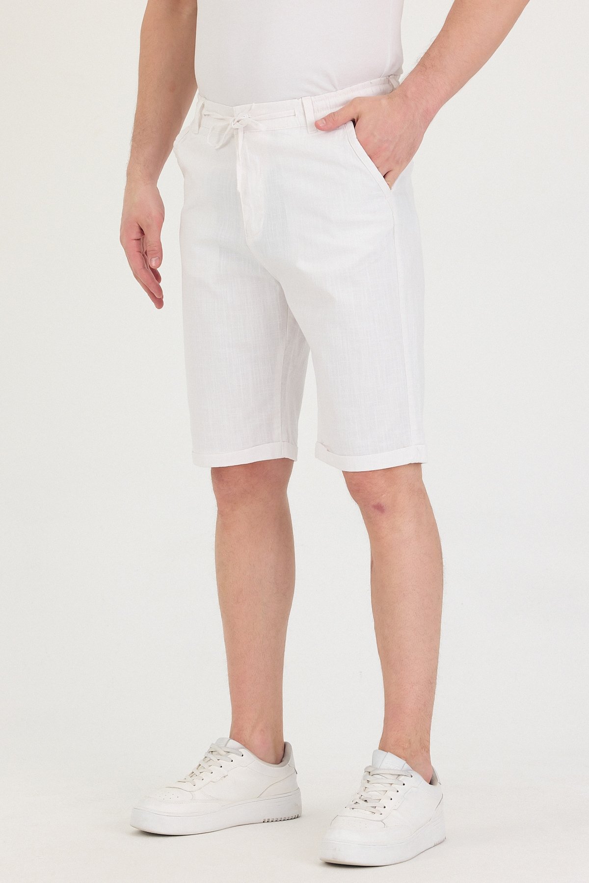 Erkek Slim Fit Keten Chino Şort