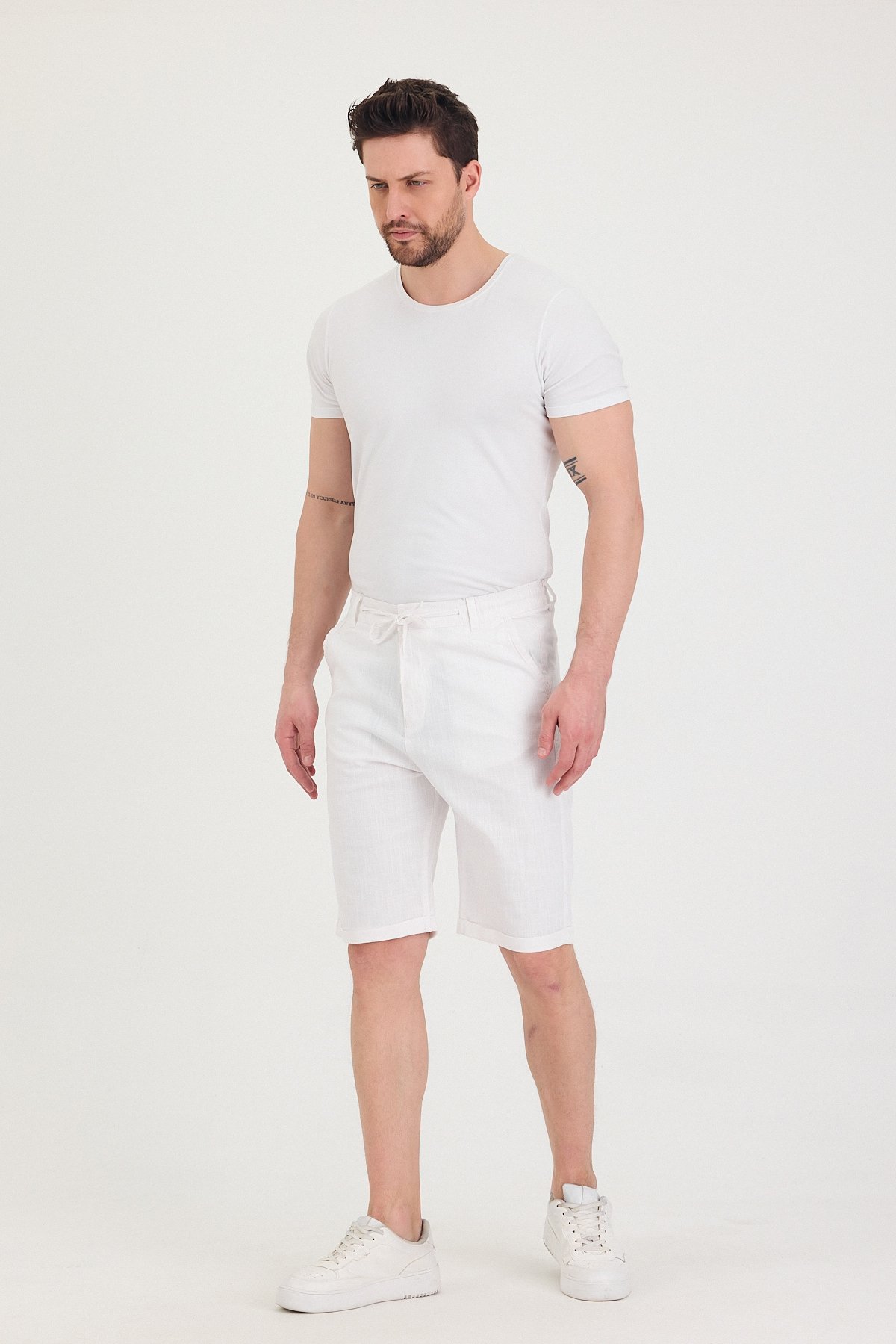 Erkek Slim Fit Keten Chino Şort