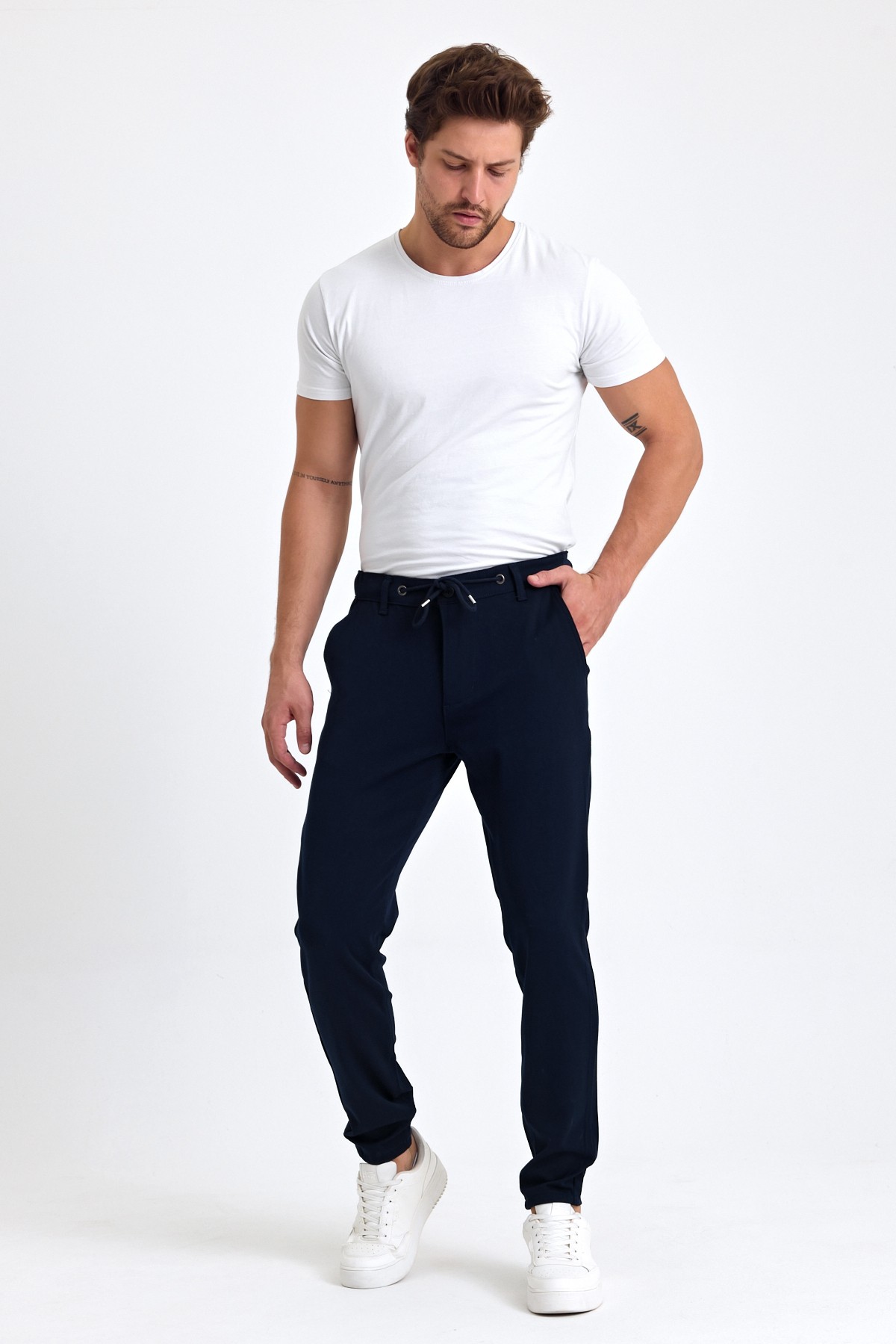 Mevsimlik Örme Kumaş Beli Lastikli Erkek Chino Pantolon