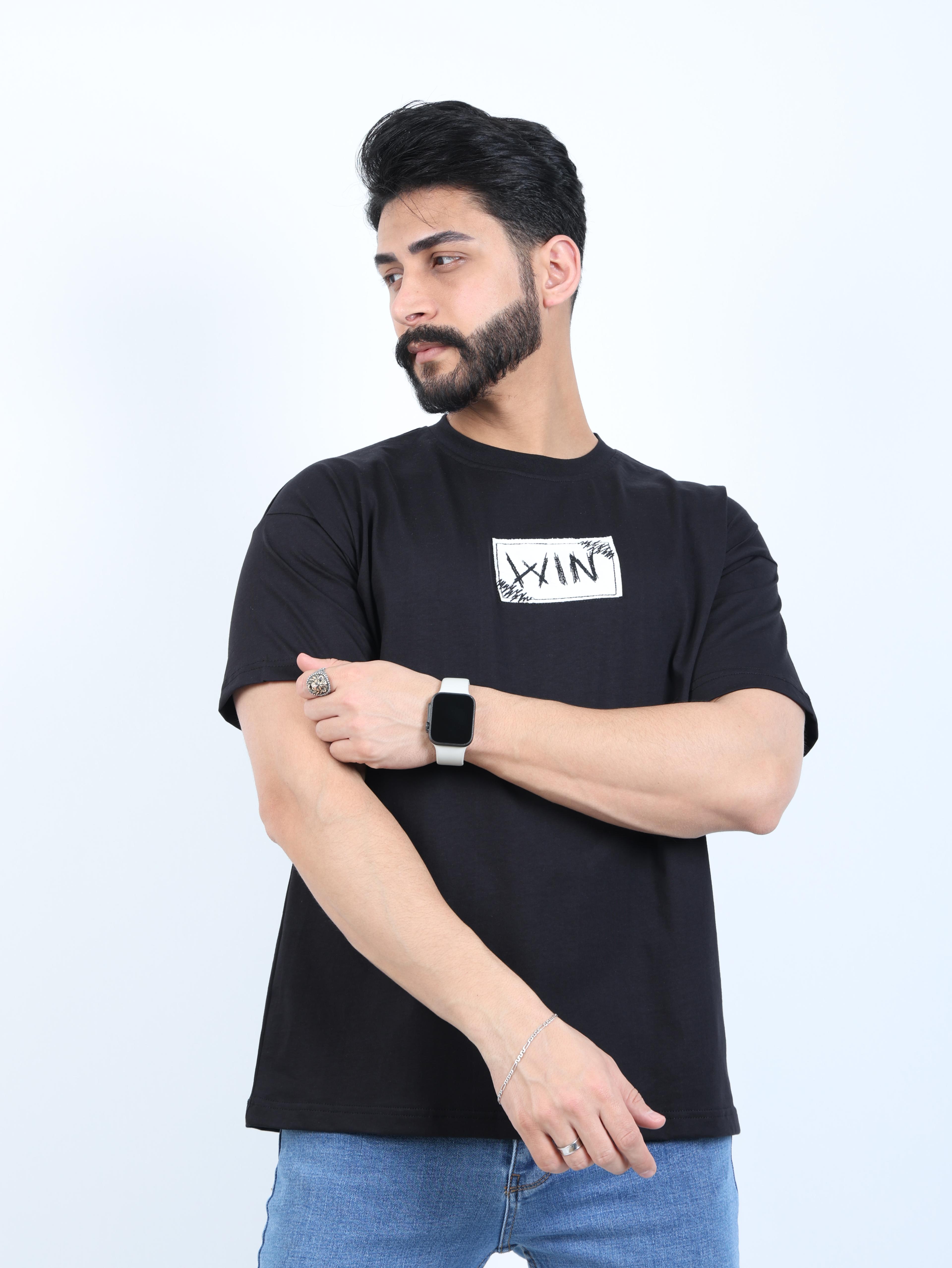 Erkek Bisiklet Yaka Baskılı Oversize Tişört