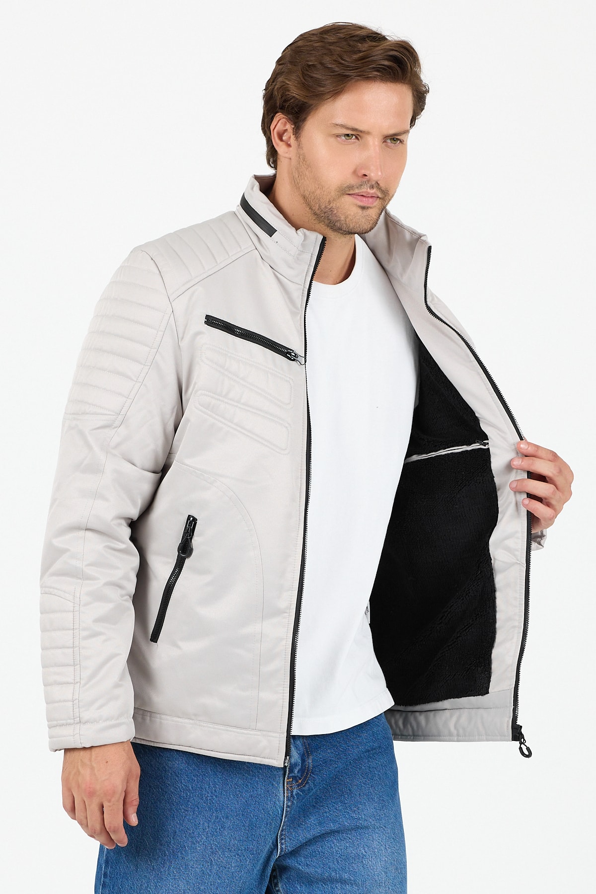 Dik Yaka İçi Peluş Erkek Mont - B8031