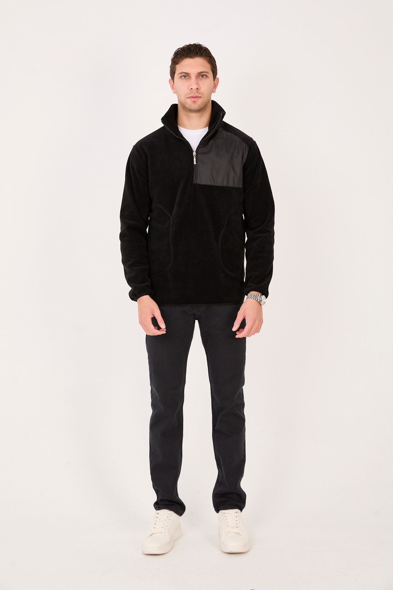 Regular/Normal Kesim Dik Yaka Fermuarlı Polar Erkek Sweatshirt - R2642