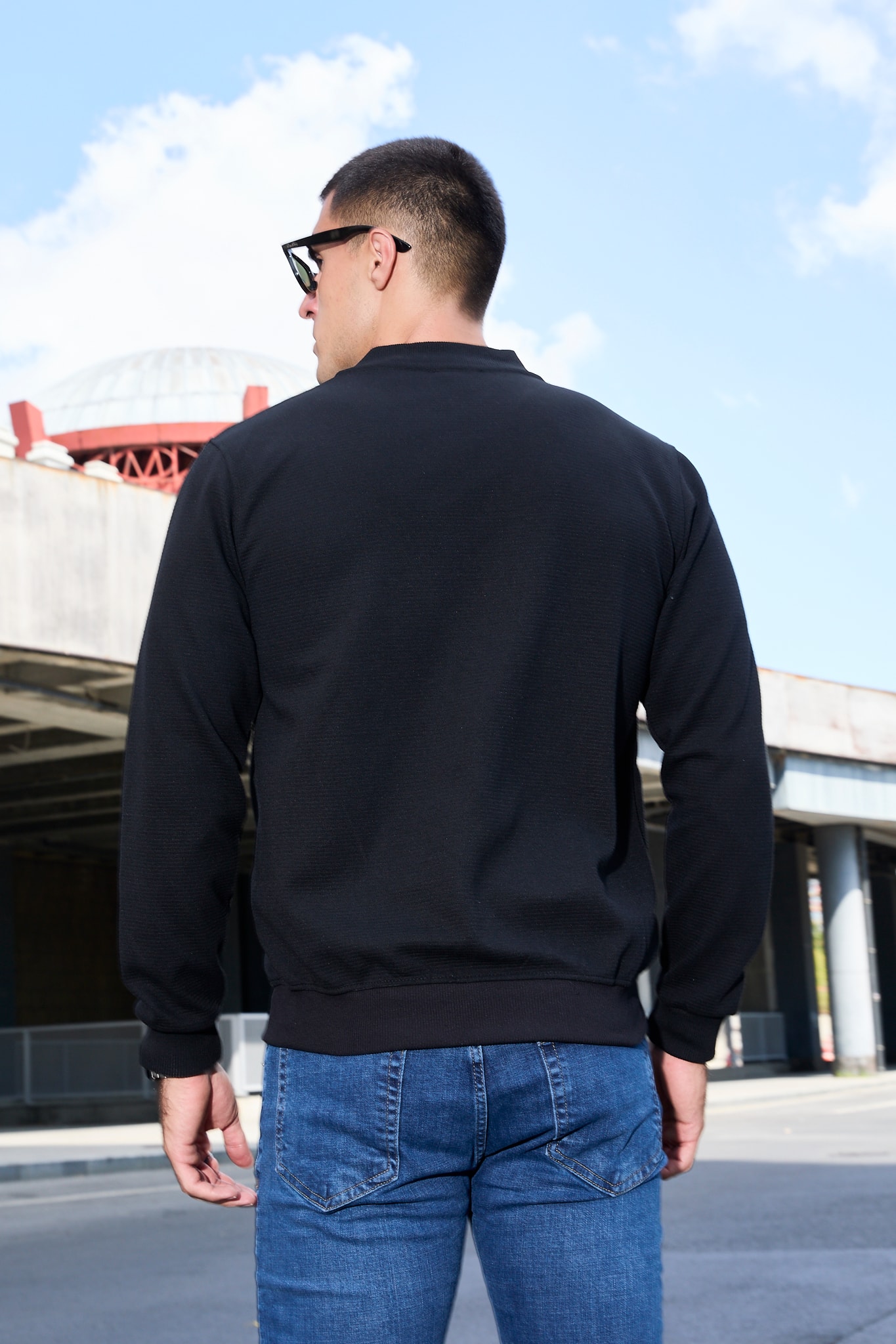 Slim Fit Yarım Balıkçı Yaka Tam Fermuarlı Düz Renk Erkek Sweatshirt - V001