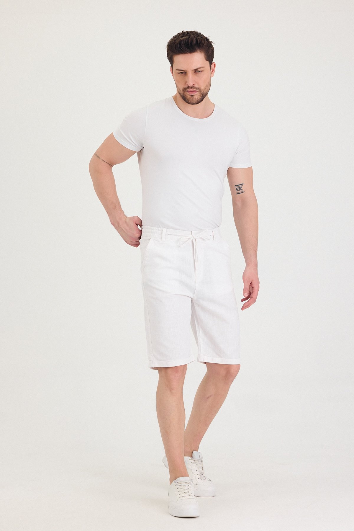 Erkek Slim Fit Keten Chino Şort