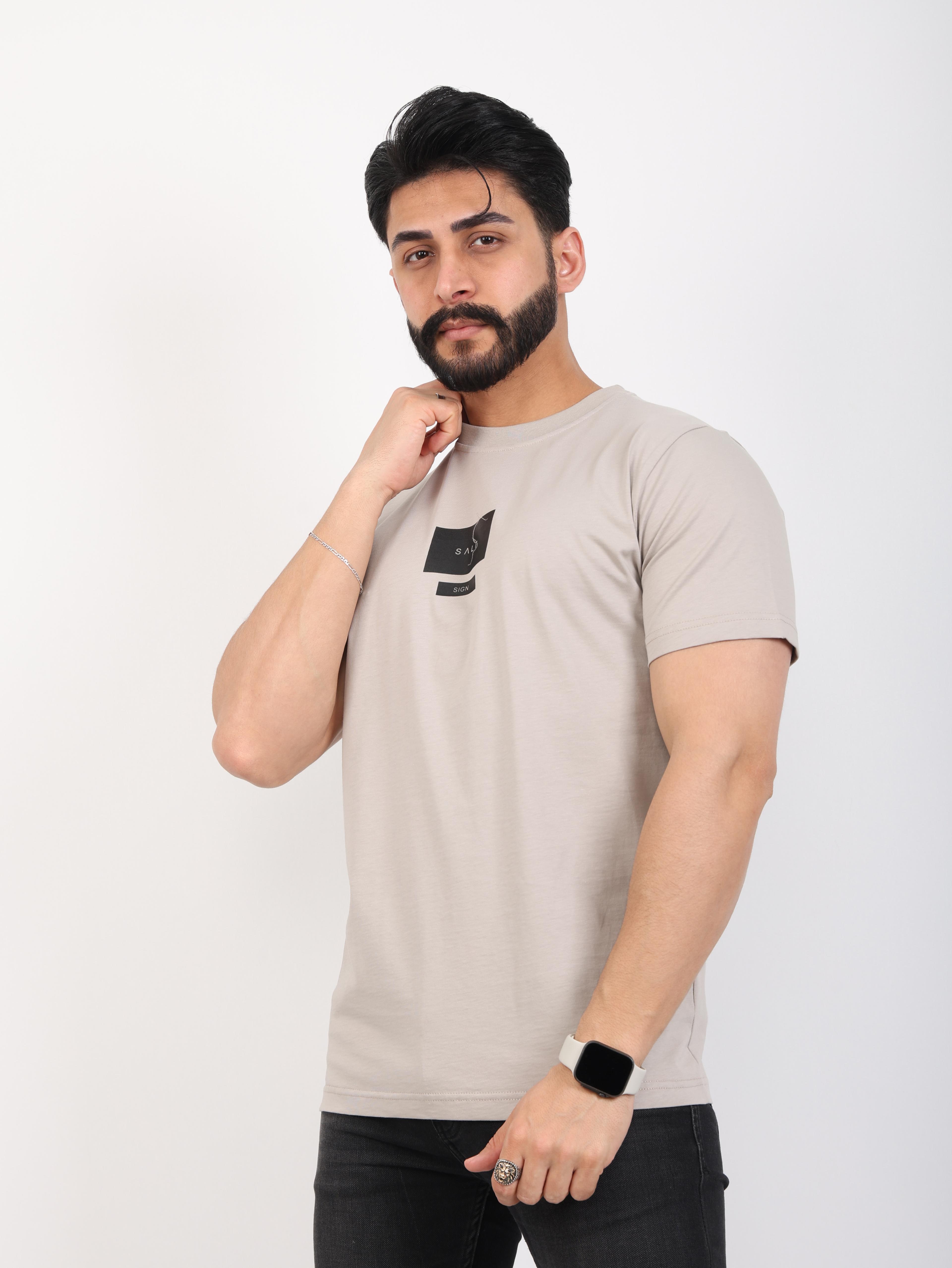 Erkek Bisiklet Yaka Baskı Detaylı Relaxed Fit Tişört
