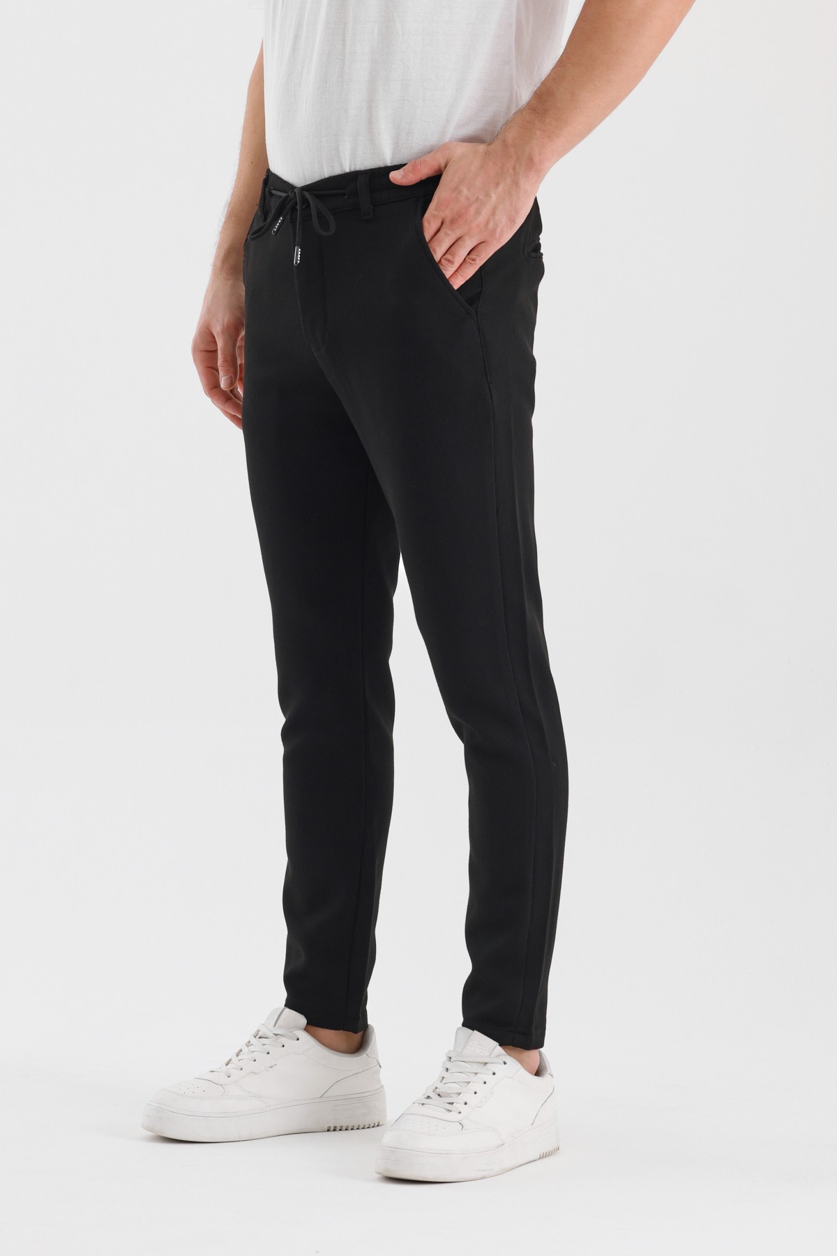 Fitilli Kumaş Beli Lastikli Erkek Chino Pantolon