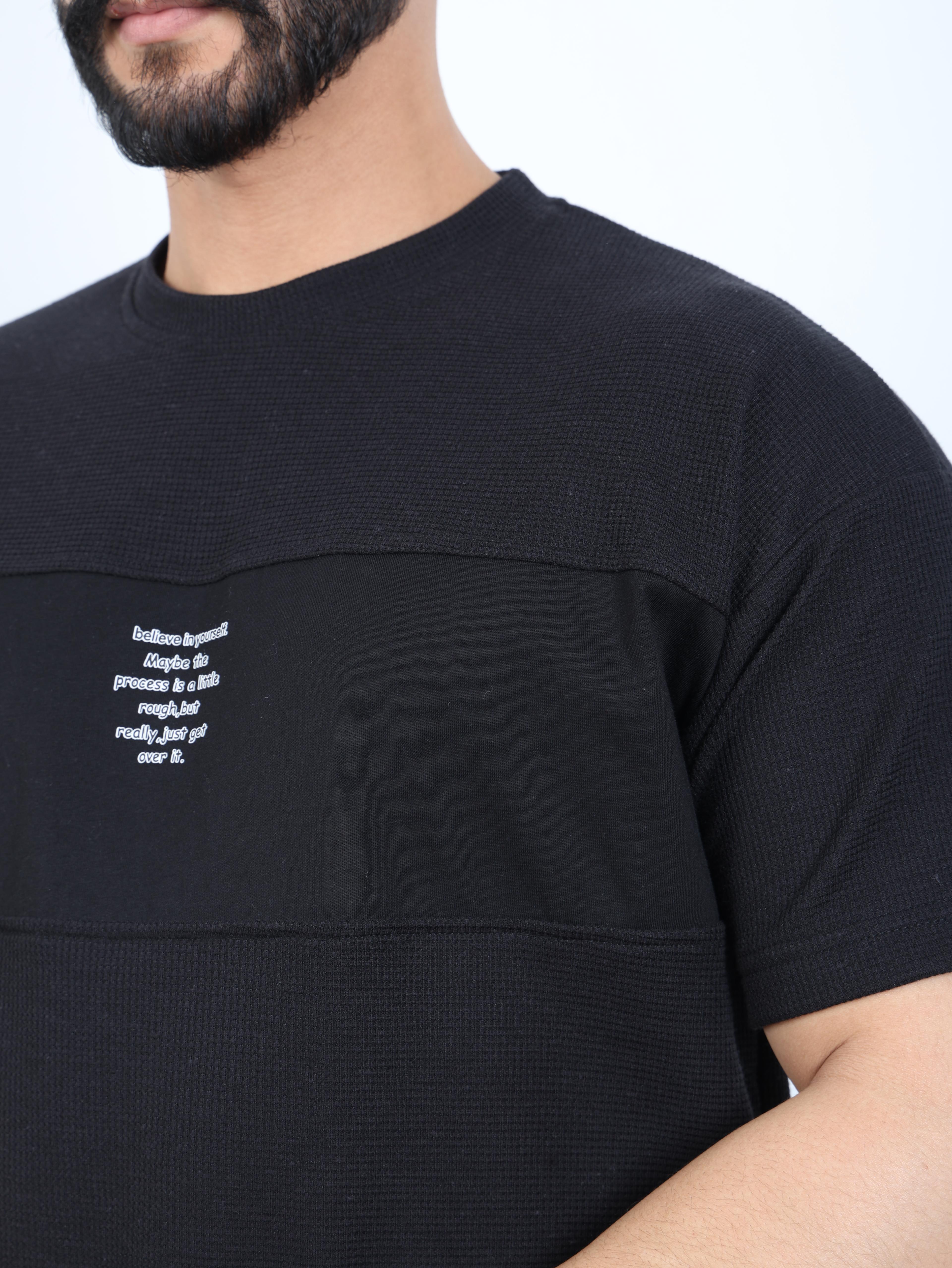 Erkek Bisiklet Yaka Baskılı Oversize Tişört
