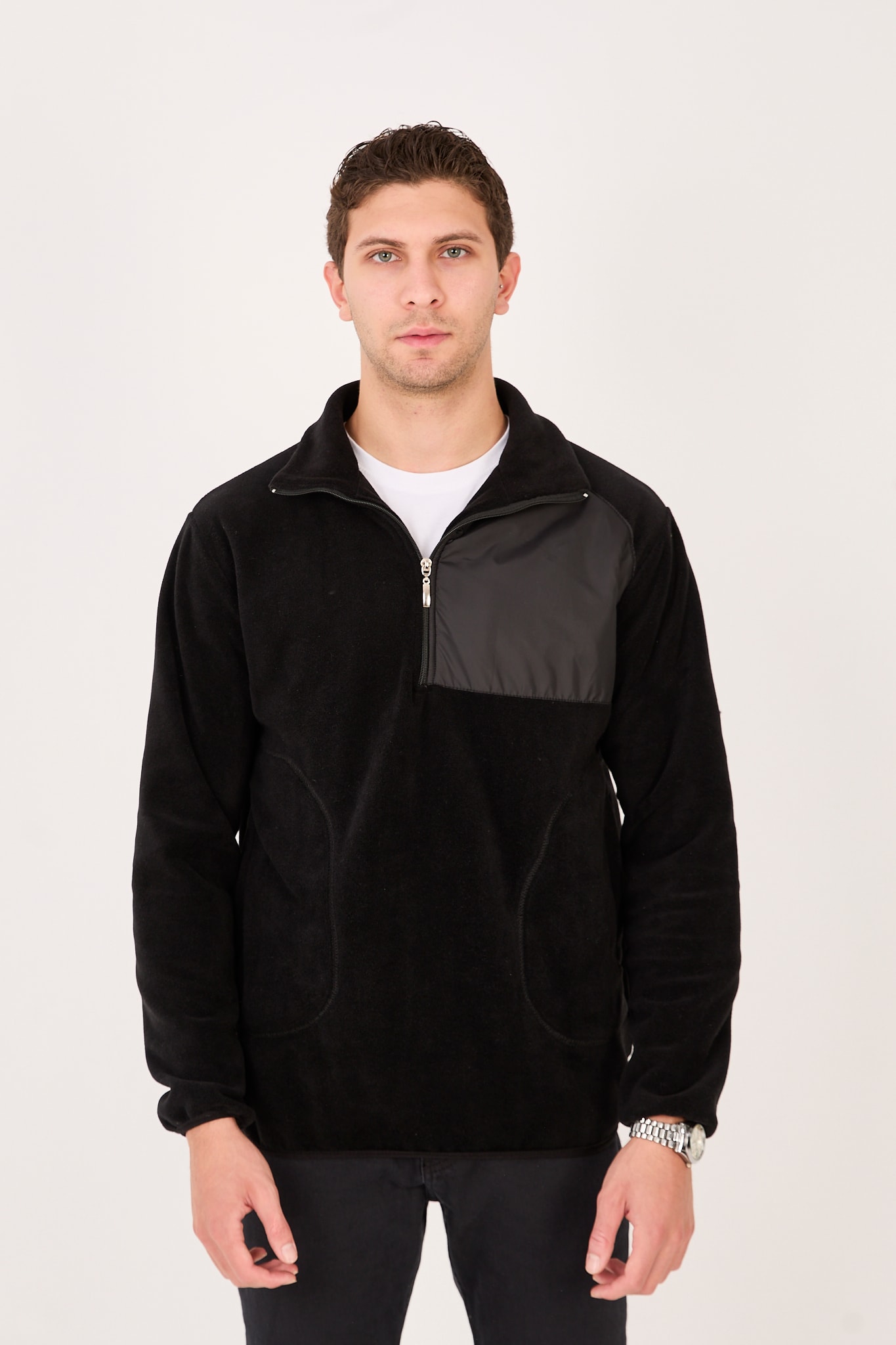 Regular/Normal Kesim Dik Yaka Fermuarlı Polar Erkek Sweatshirt - R2642