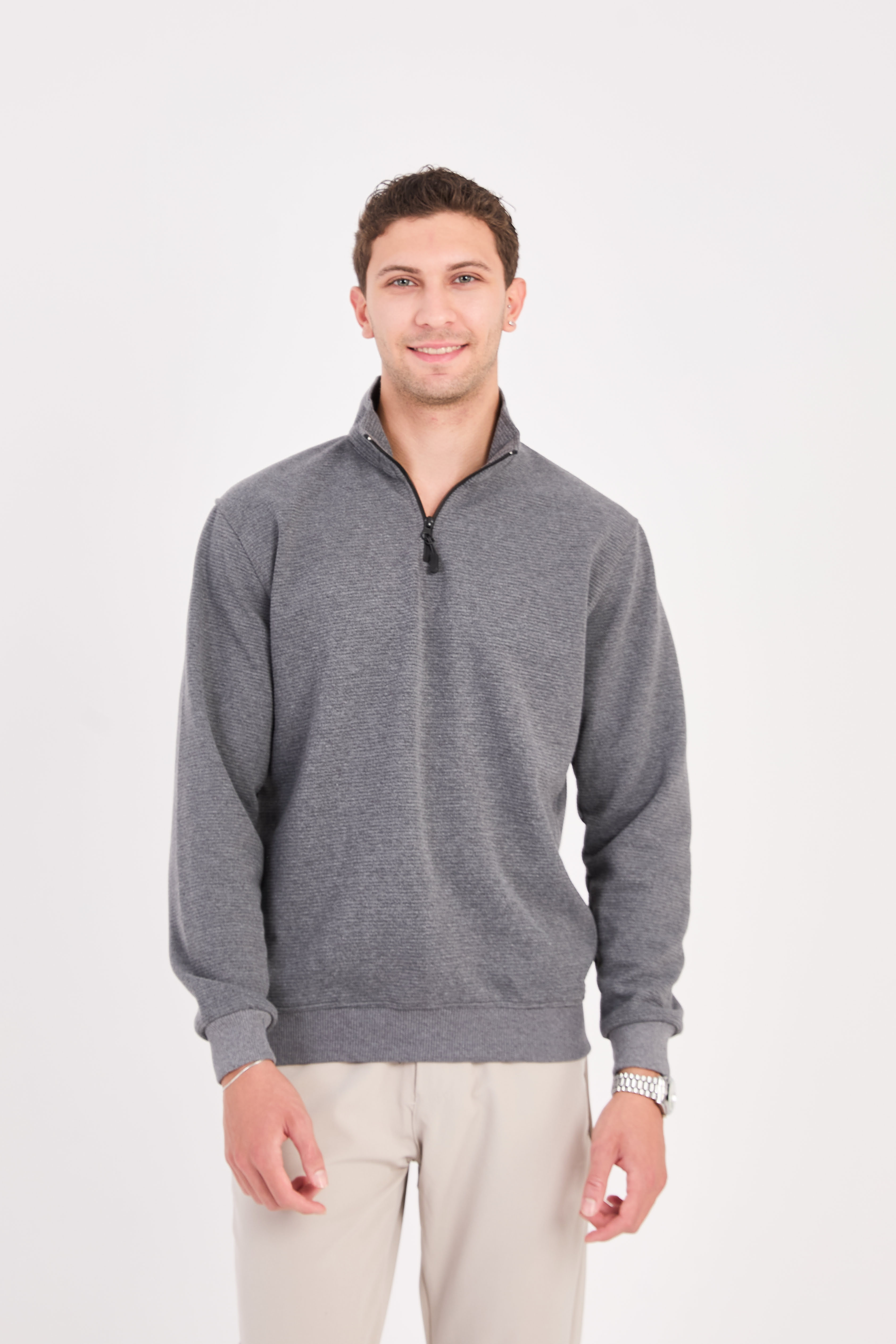 Slim Fit Yarım Balıkçı Yaka Yarım Fermuarlı Düz Renk Erkek Sweatshirt - V002