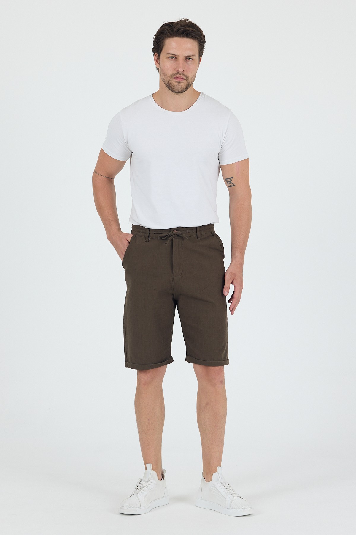 Erkek Slim Fit Keten Chino Şort