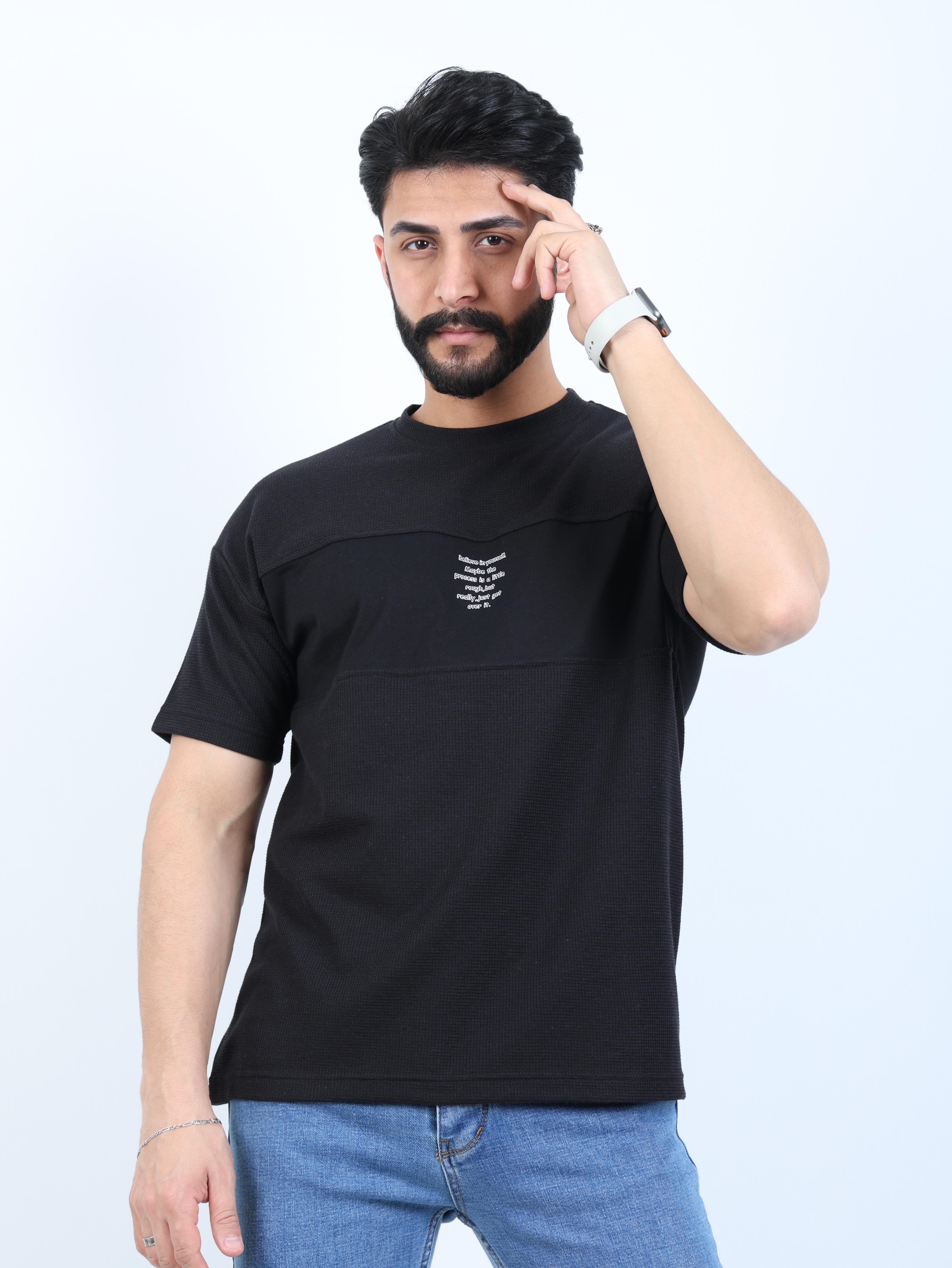 Erkek Bisiklet Yaka Baskılı Oversize Tişört