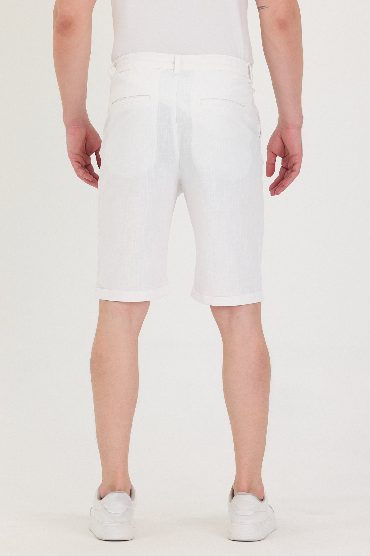 Erkek Slim Fit Keten Chino Şort