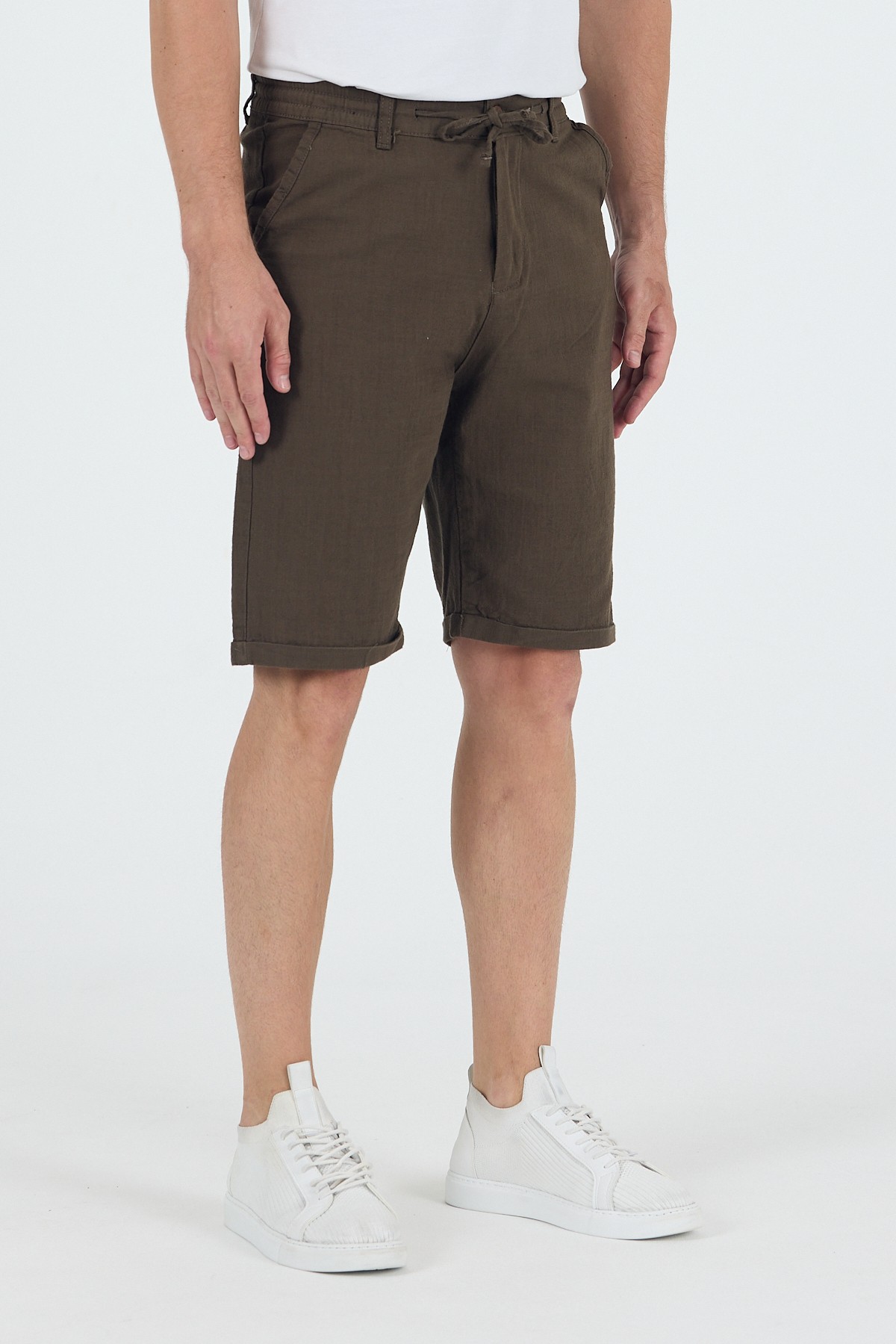 Erkek Slim Fit Keten Chino Şort