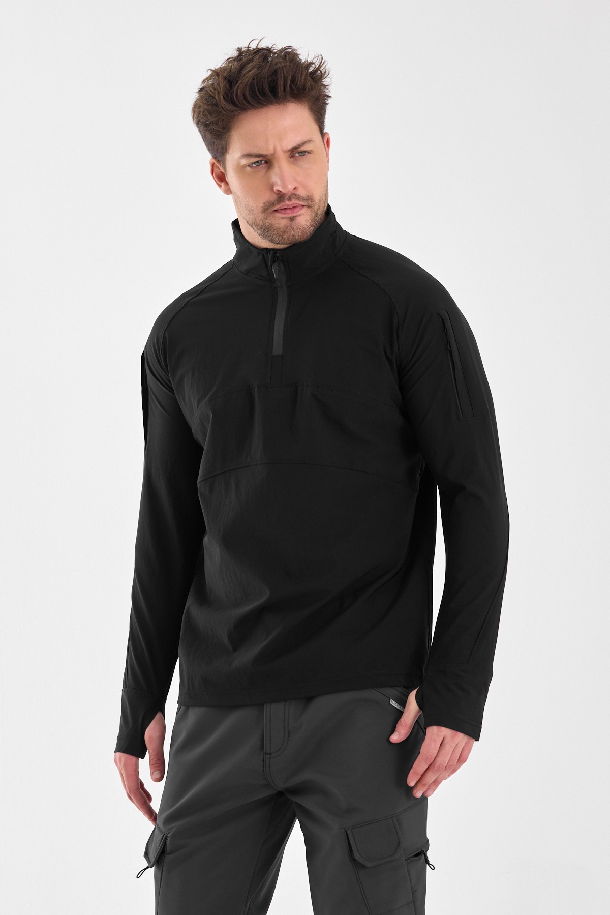 Outdoor Taktik Erkek Sweatshirt Spor Sivit - Siyah