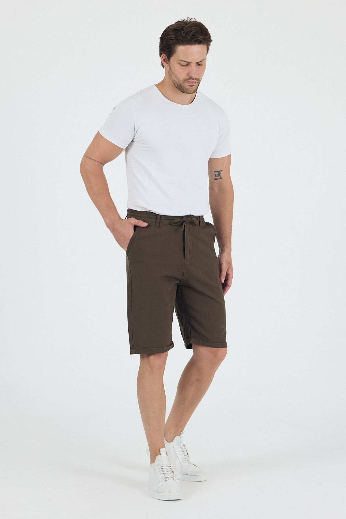 Erkek Slim Fit Keten Chino Şort