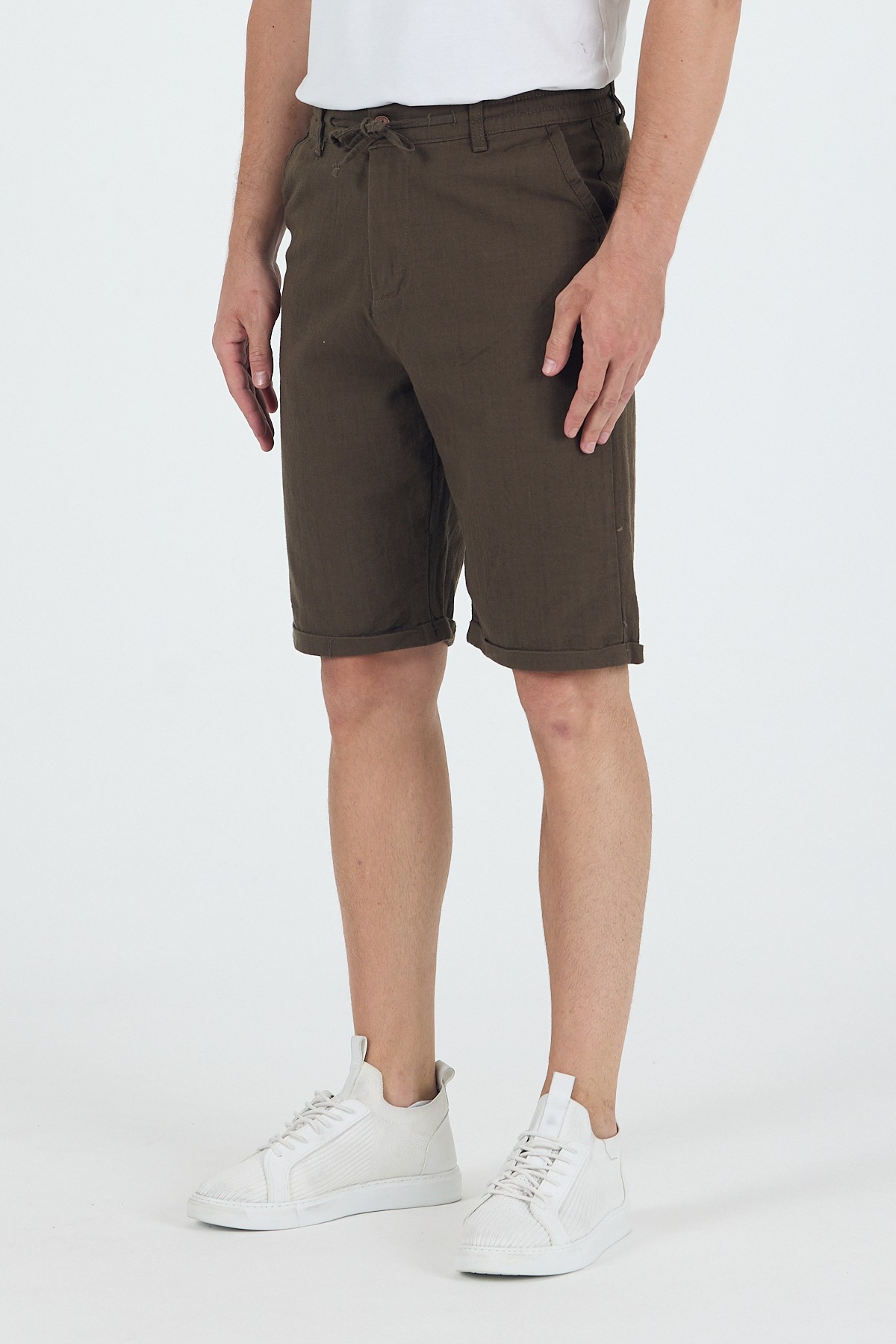 Erkek Slim Fit Keten Chino Şort