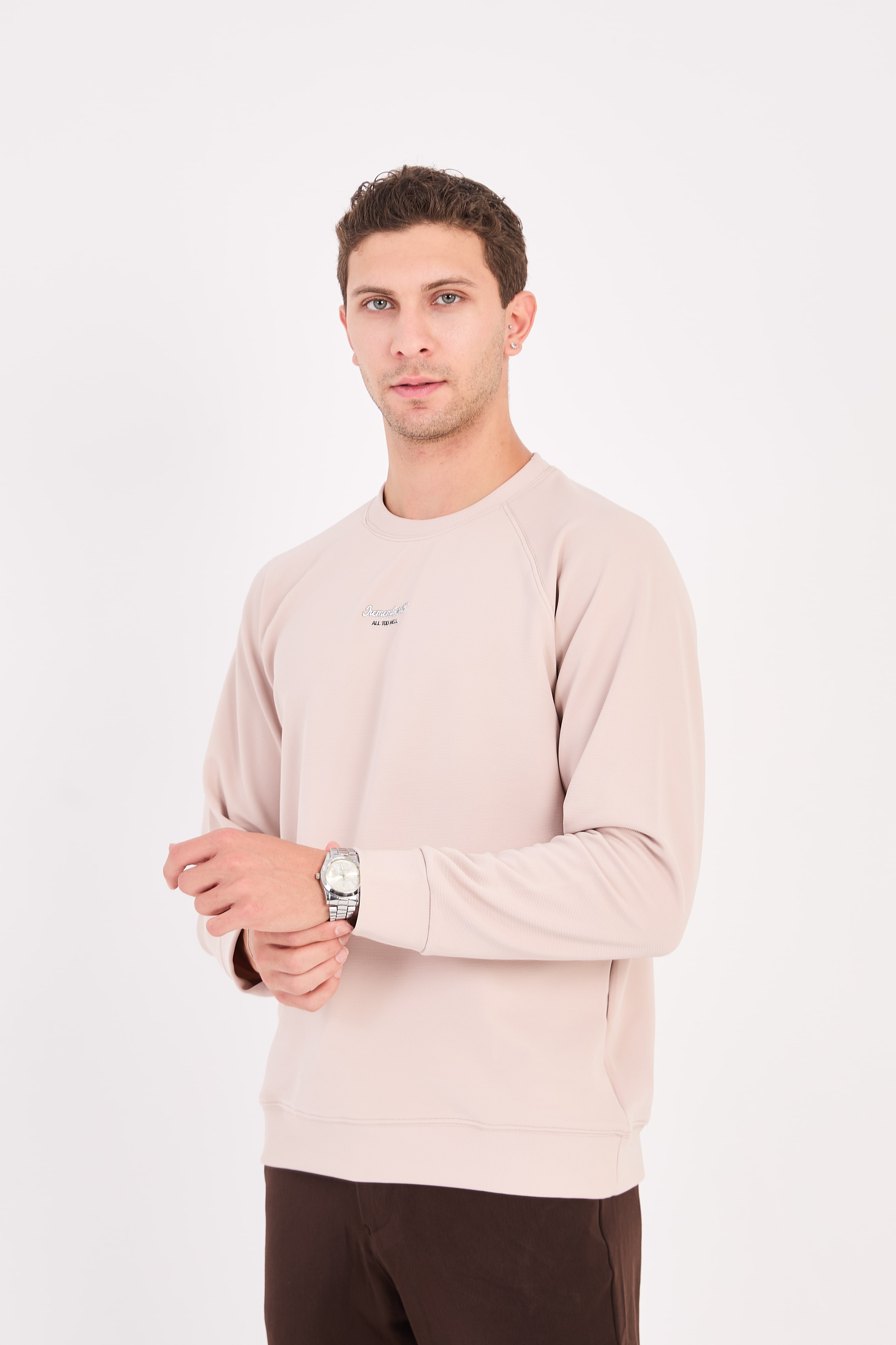 Rahat Kesim Dokulu Ottoman Kumaş Baskılı Erkek Sweatshirt -R2601
