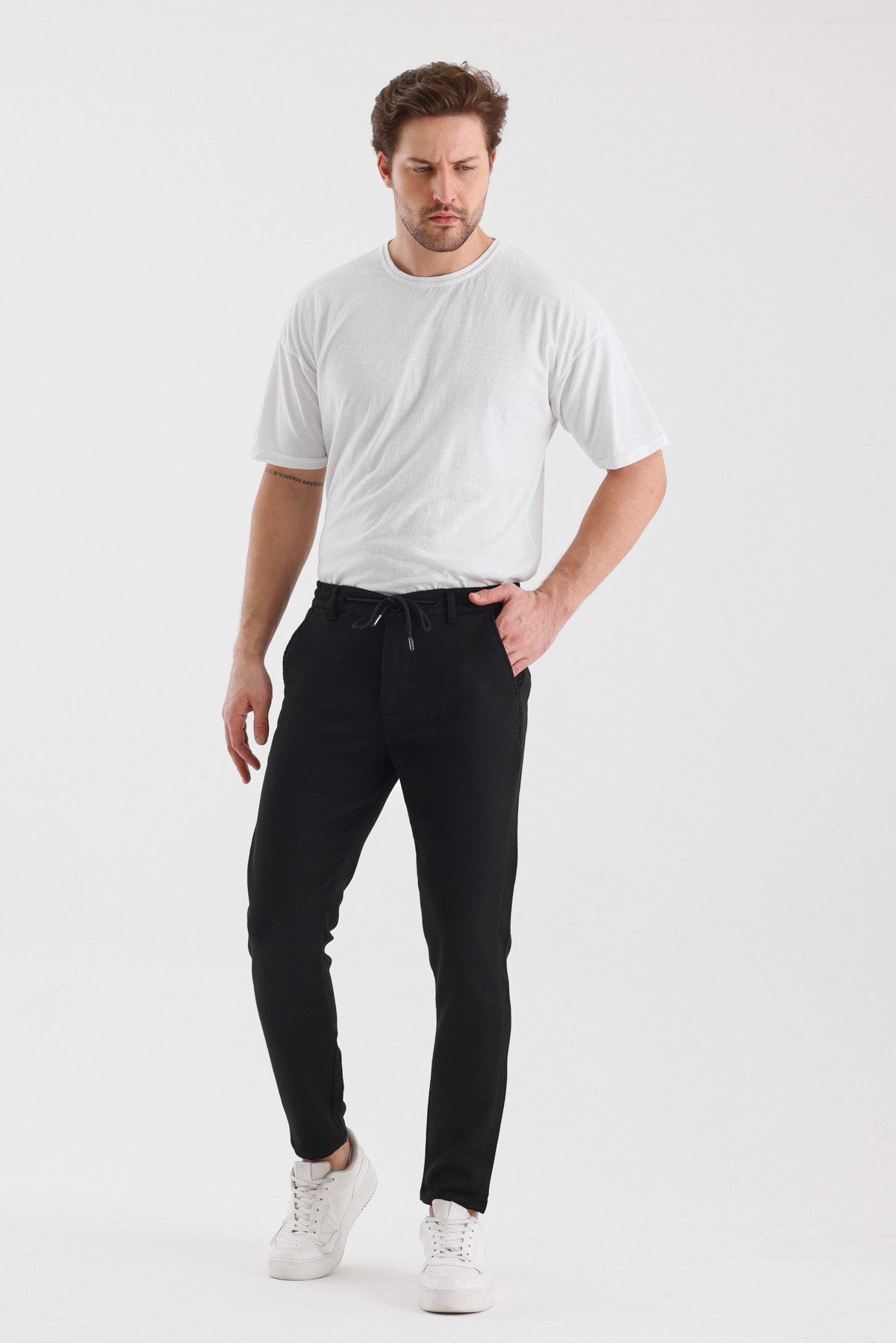 Fitilli Kumaş Beli Lastikli Erkek Chino Pantolon