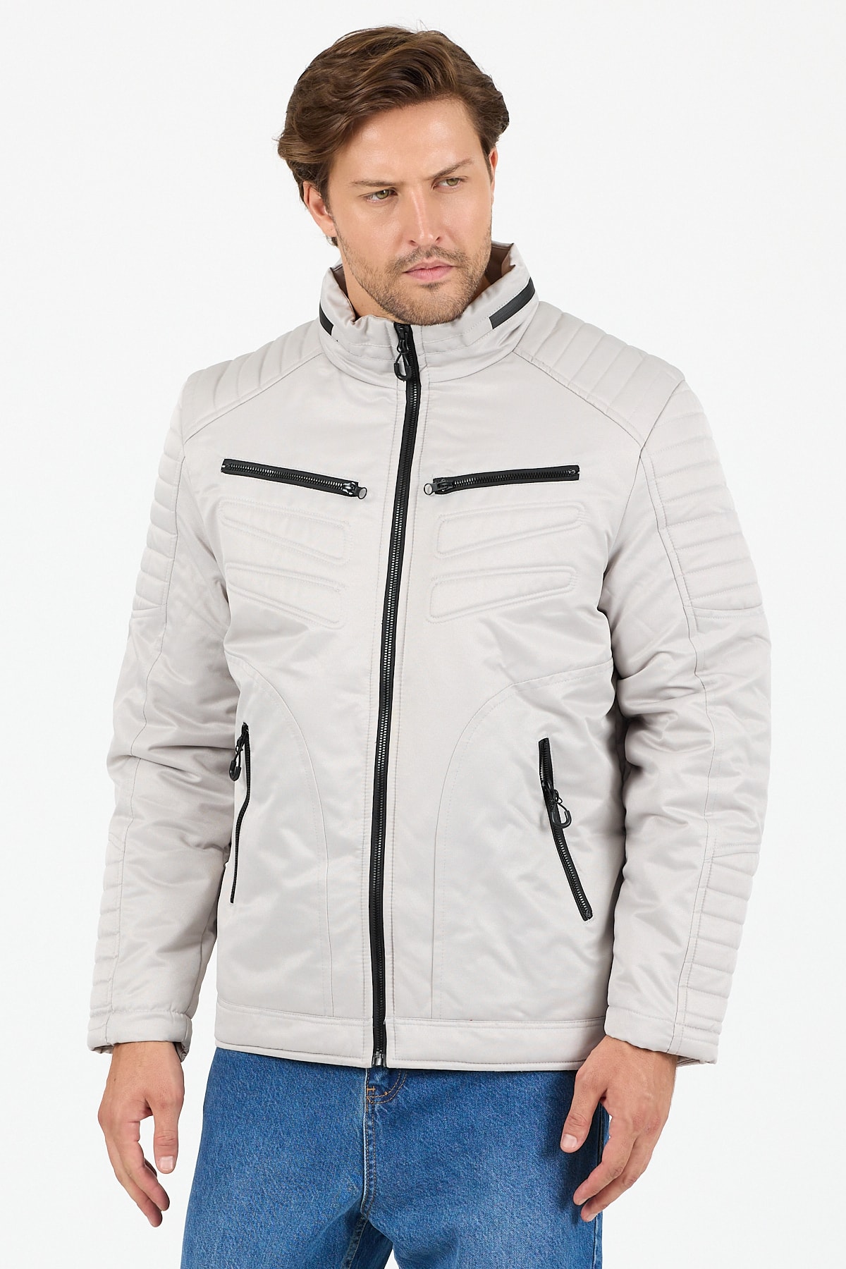 Dik Yaka İçi Peluş Erkek Mont - B8031 - Gri