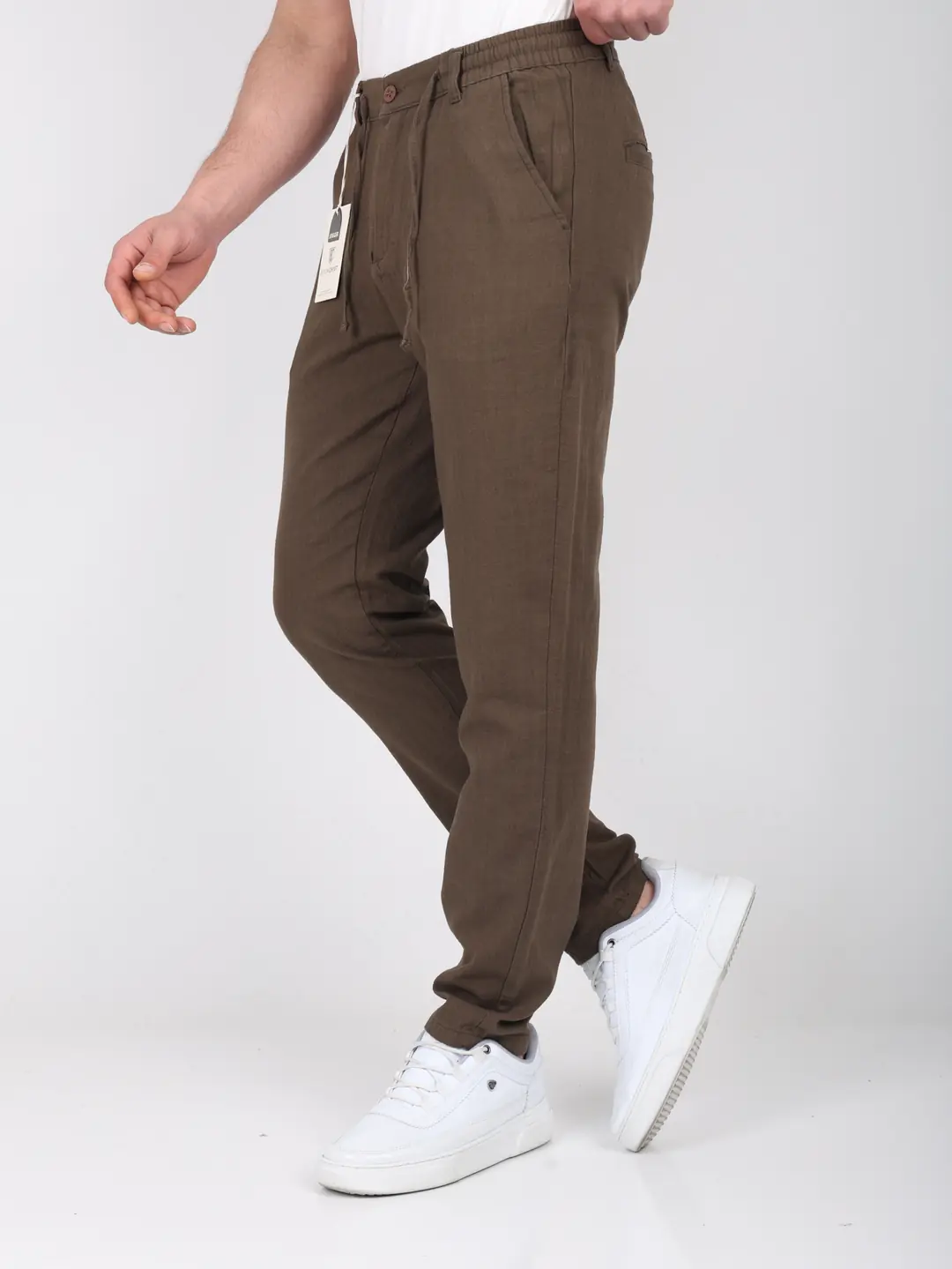 Erkek Keten Pantolon - Kahve