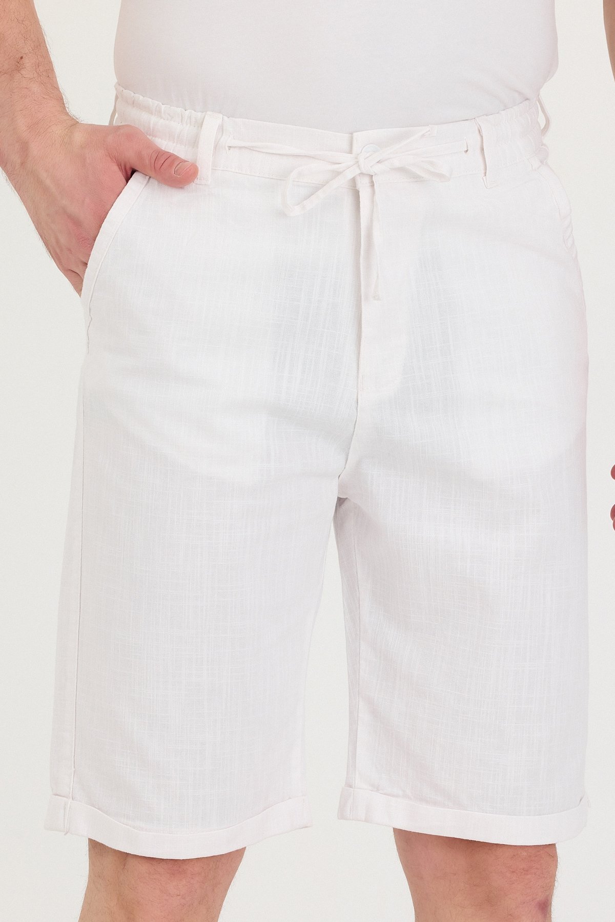 Erkek Slim Fit Keten Chino Şort