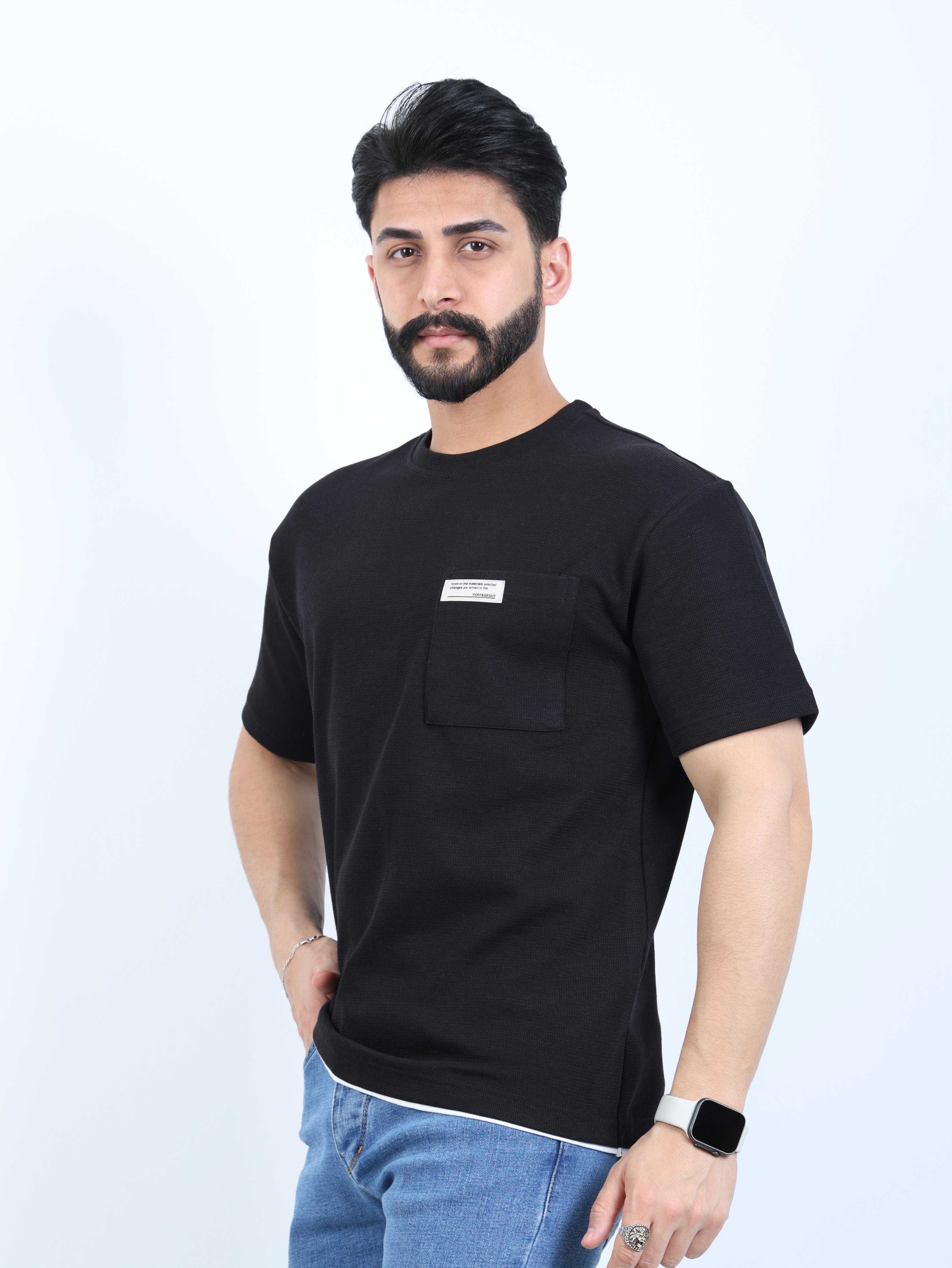 Erkek Bisiklet Yaka Cepli Oversize Tişört