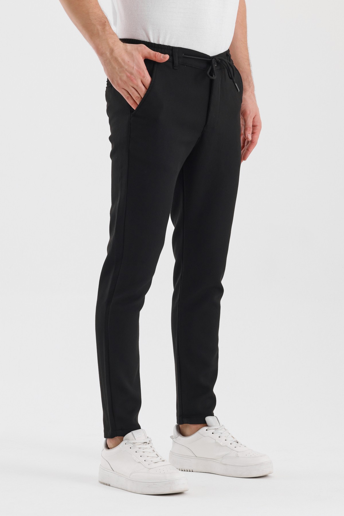 Fitilli Kumaş Beli Lastikli Erkek Chino Pantolon