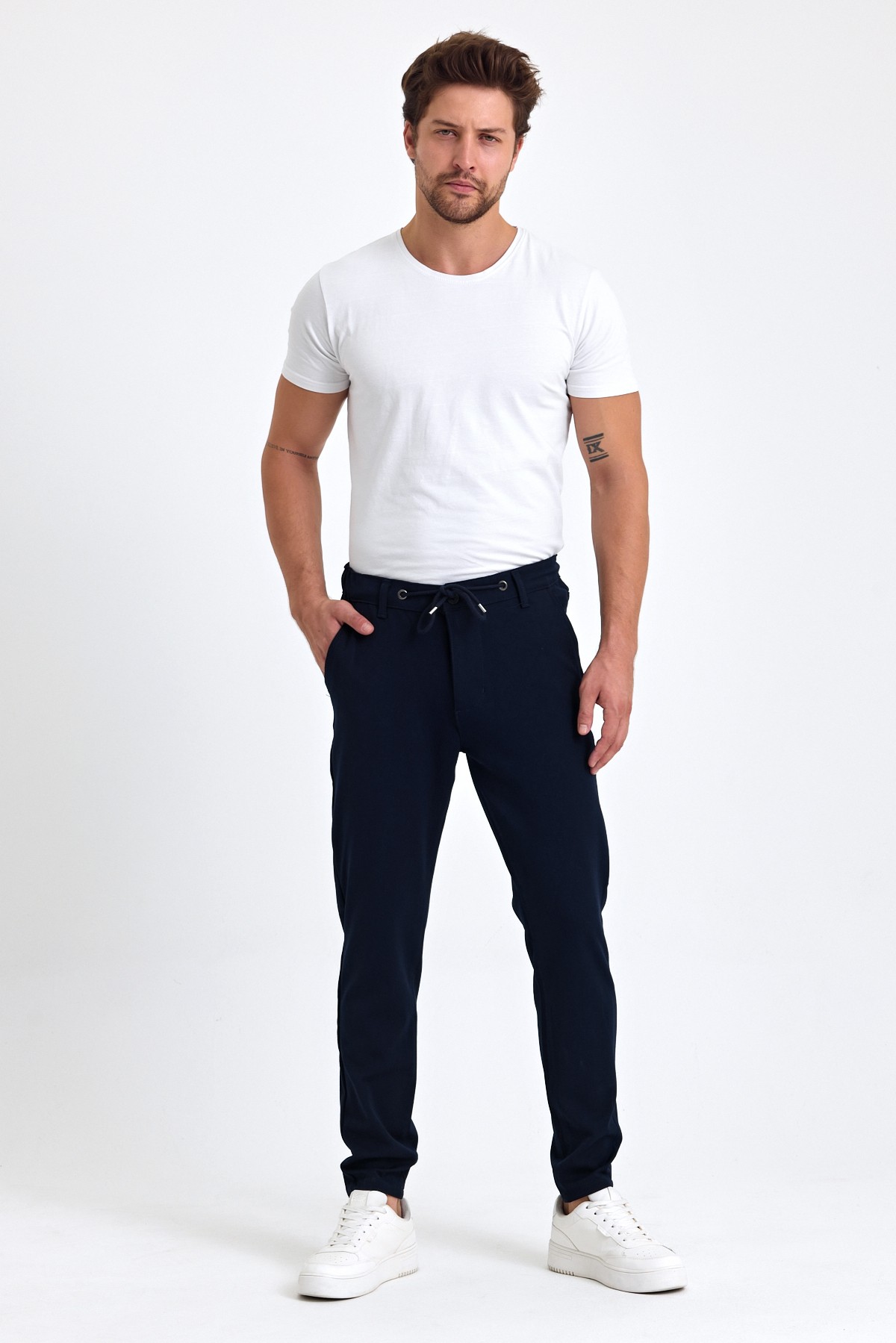 Mevsimlik Örme Kumaş Beli Lastikli Erkek Chino Pantolon