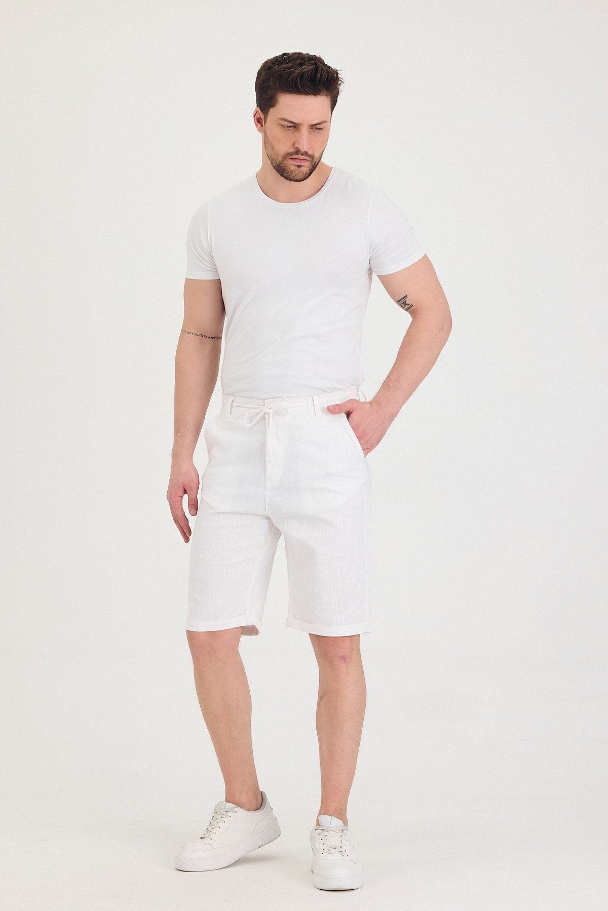 Erkek Slim Fit Keten Chino Şort