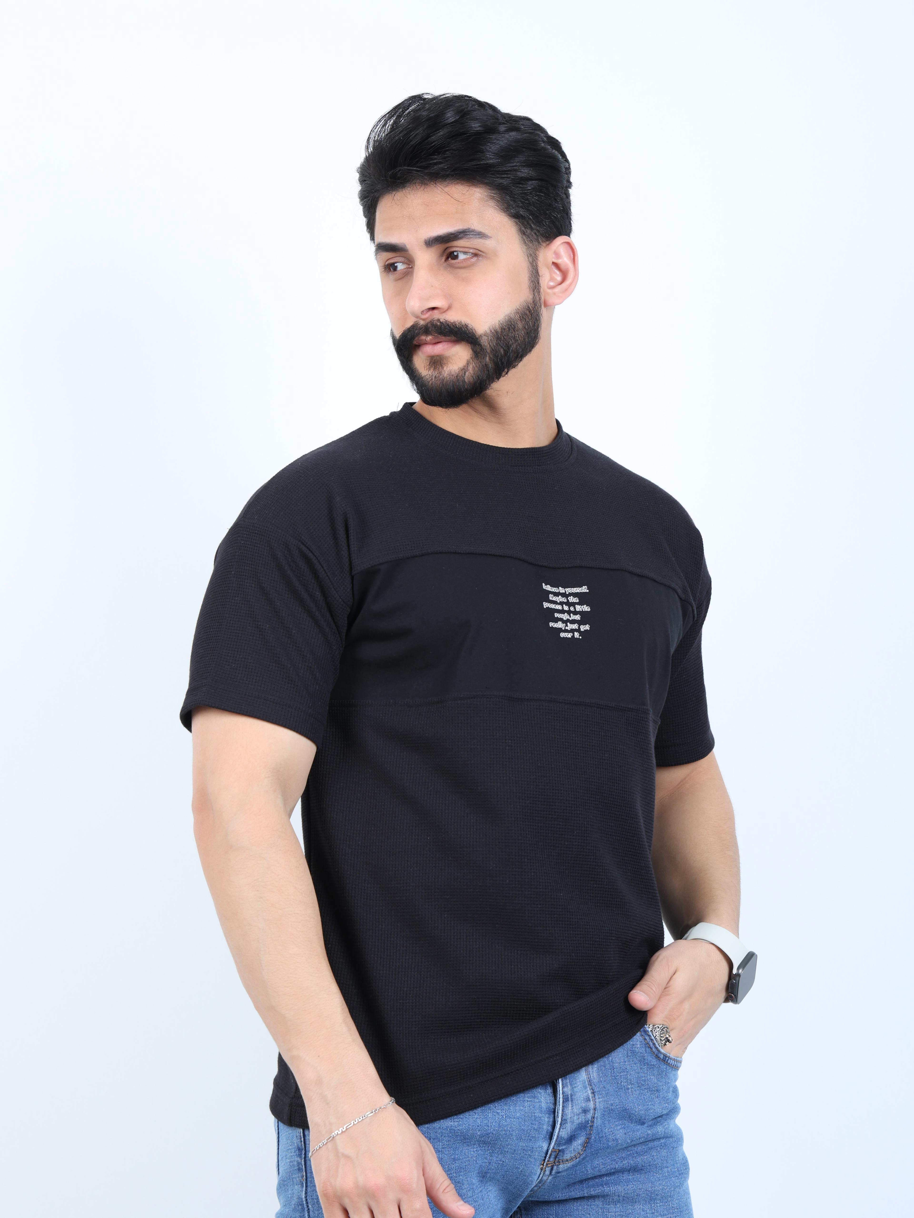 Erkek Bisiklet Yaka Baskılı Oversize Tişört