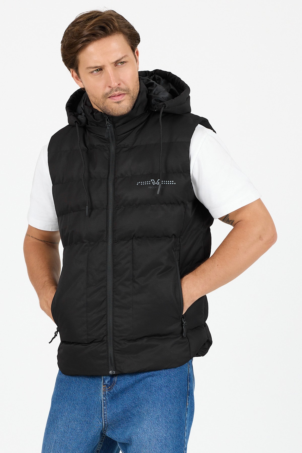 Çıkarılabilir Kapüşonlu Erkek Şişme Yelek Regular Fit / Normal Kesim - B8165 - Siyah