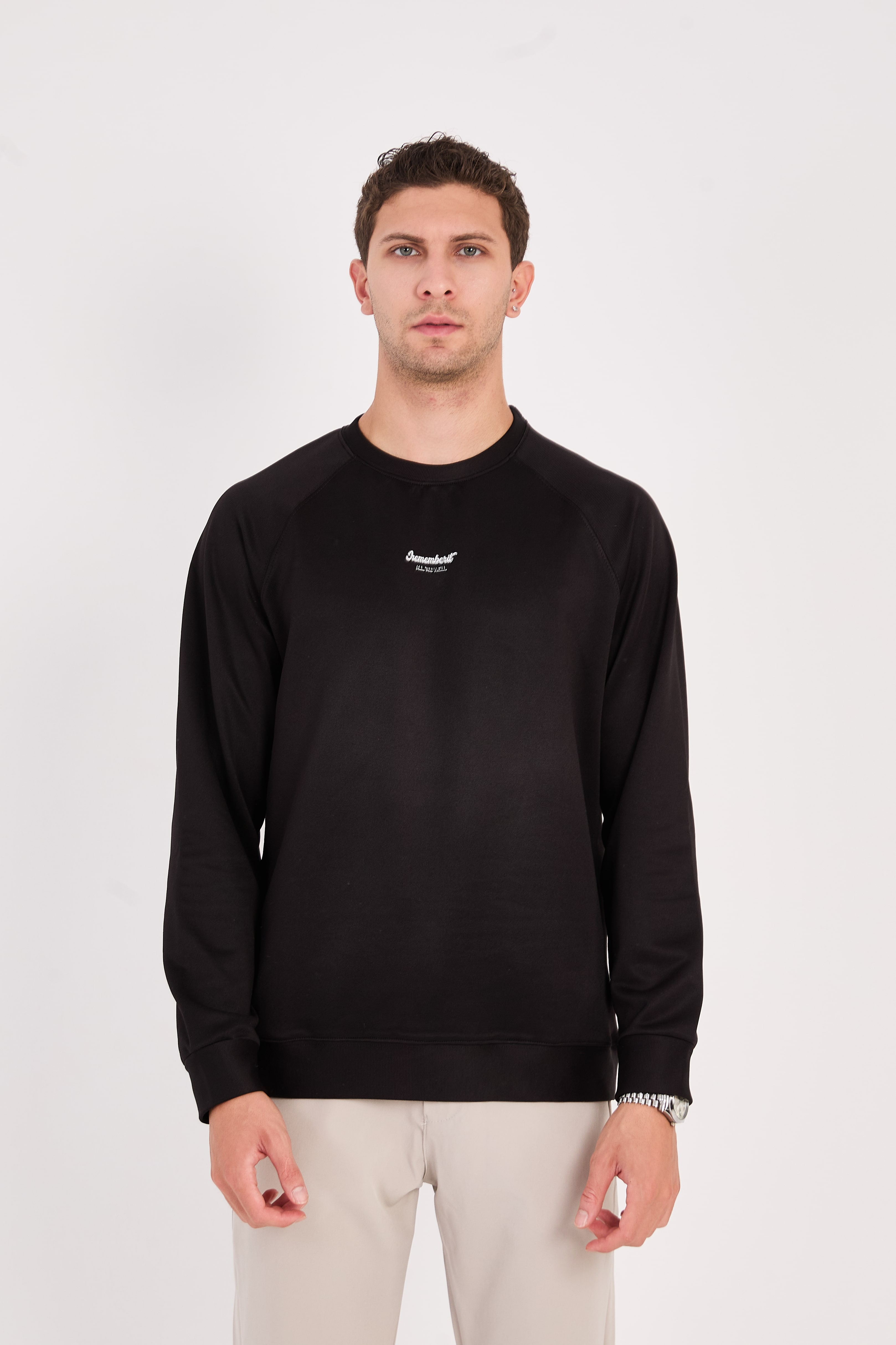 Rahat Kesim Dokulu Ottoman Kumaş Baskılı Erkek Sweatshirt -R2601 - Siyah