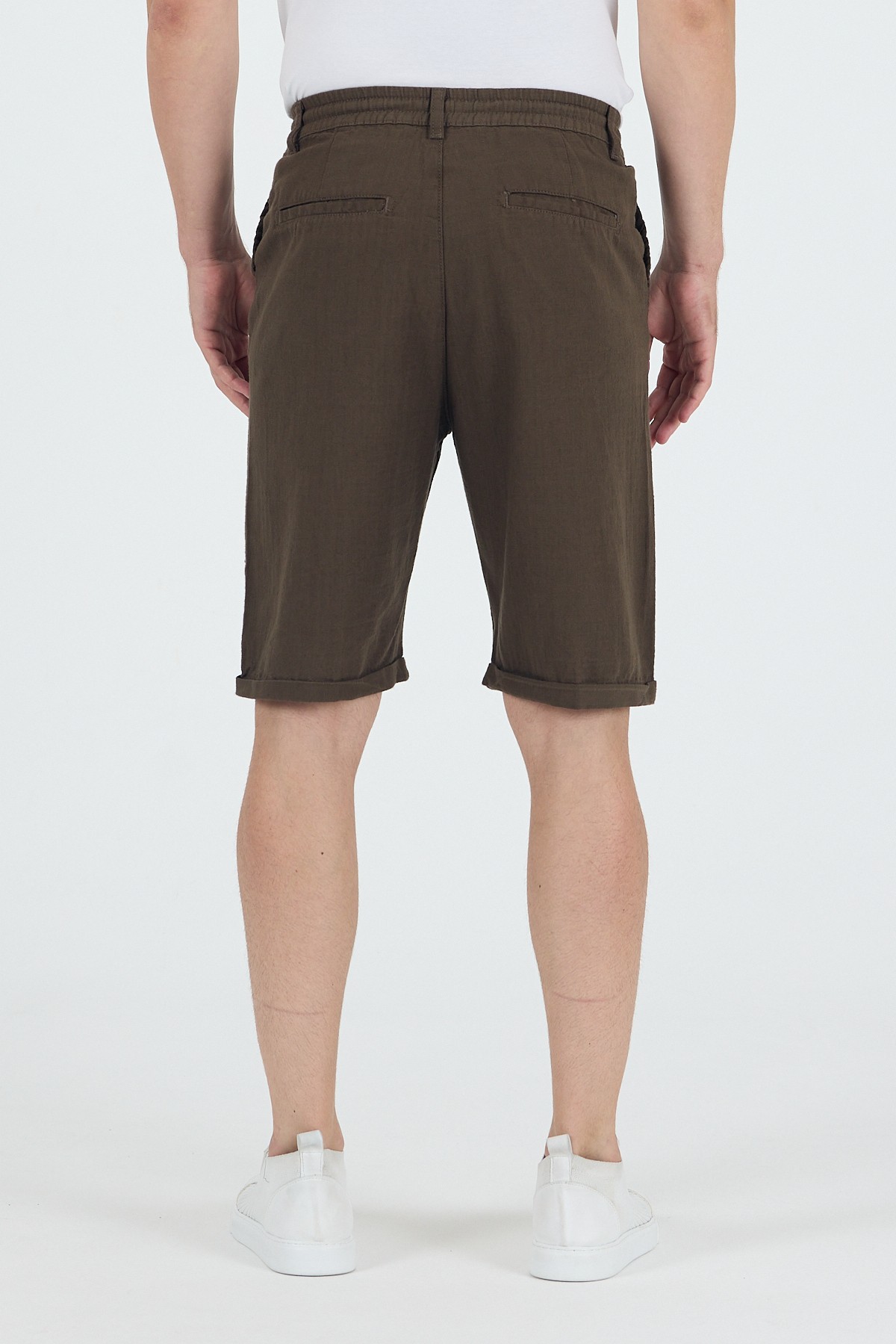 Erkek Slim Fit Keten Chino Şort