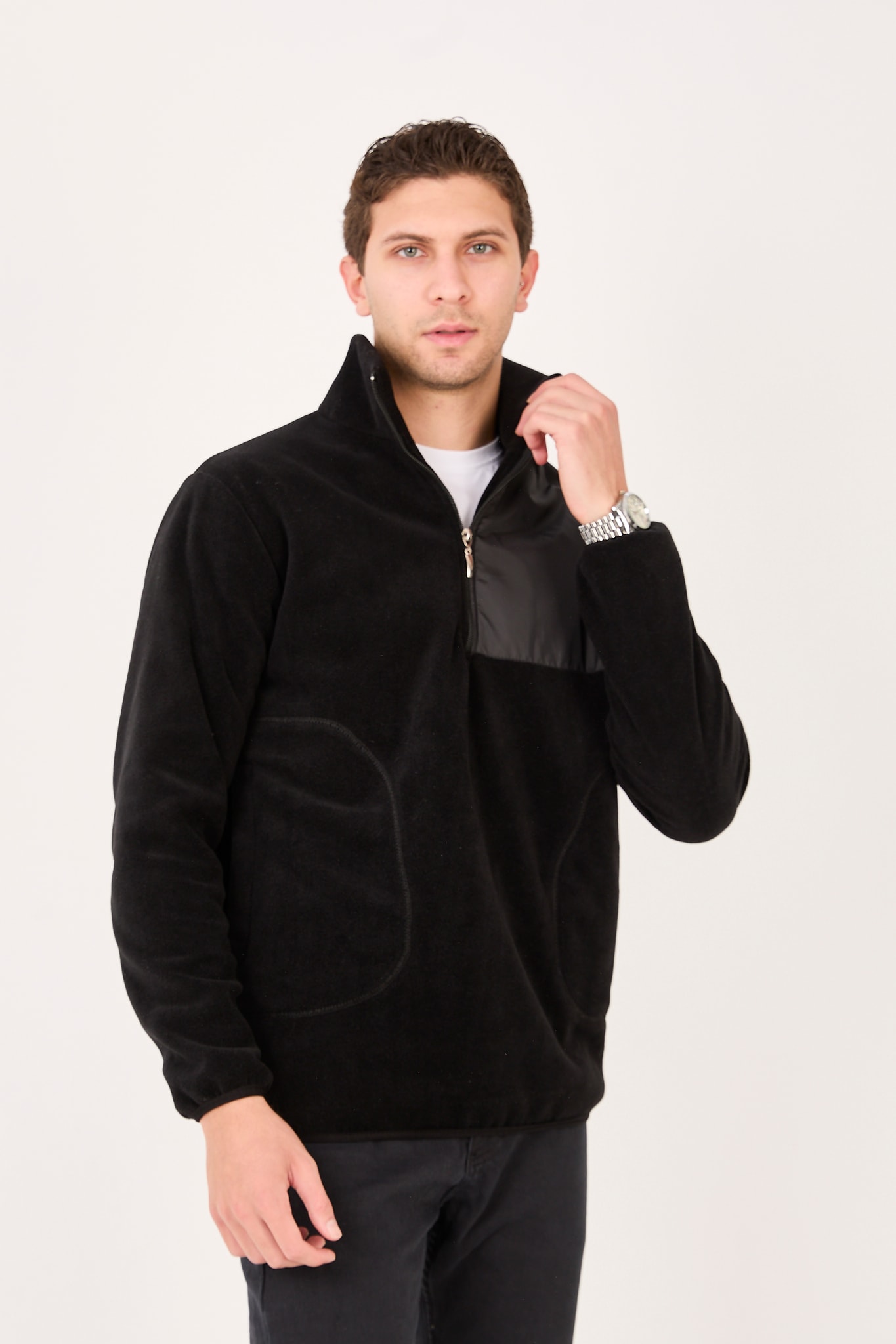 Regular/Normal Kesim Dik Yaka Fermuarlı Polar Erkek Sweatshirt - R2642