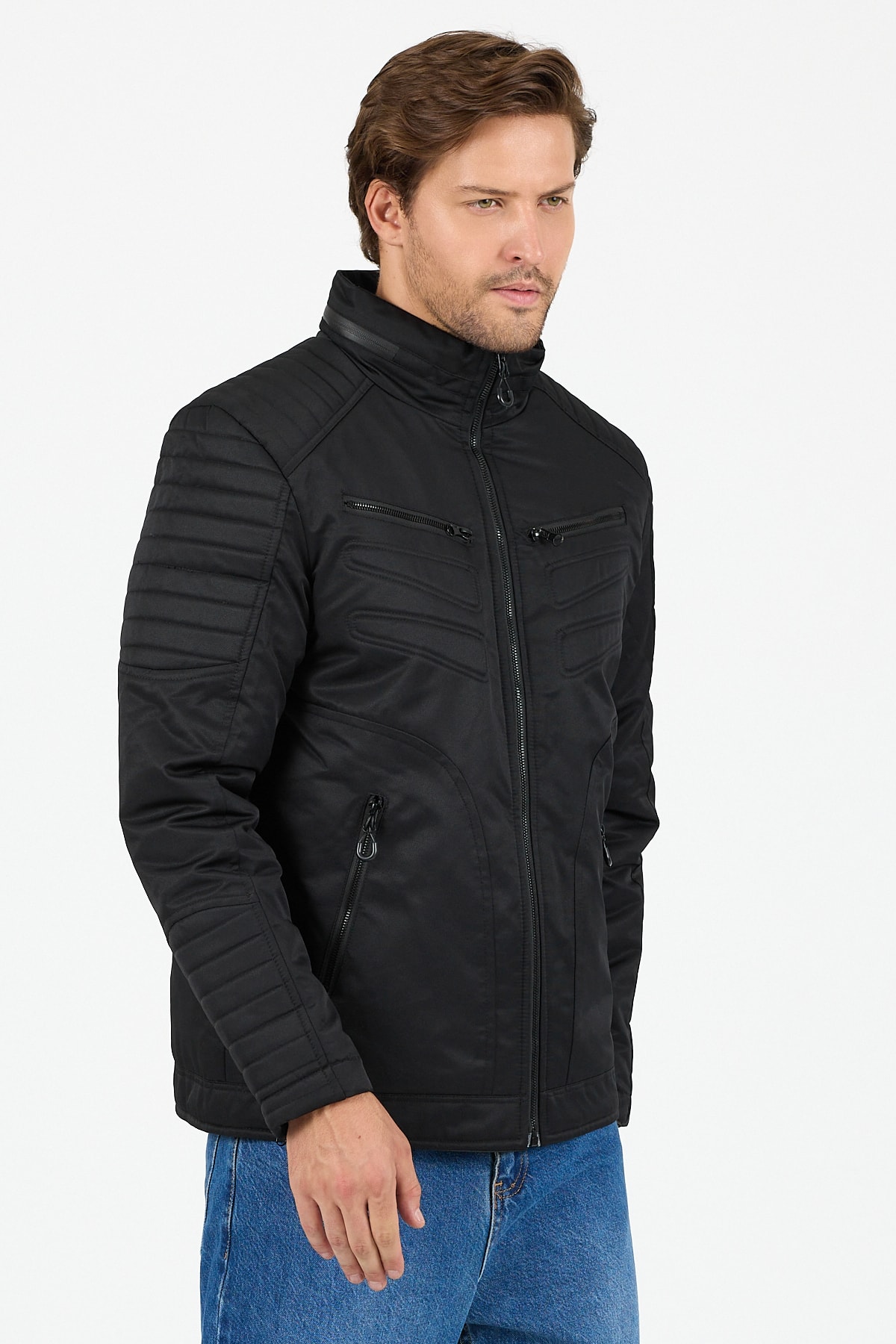 Dik Yaka İçi Peluş Erkek Mont - B8031 - Siyah