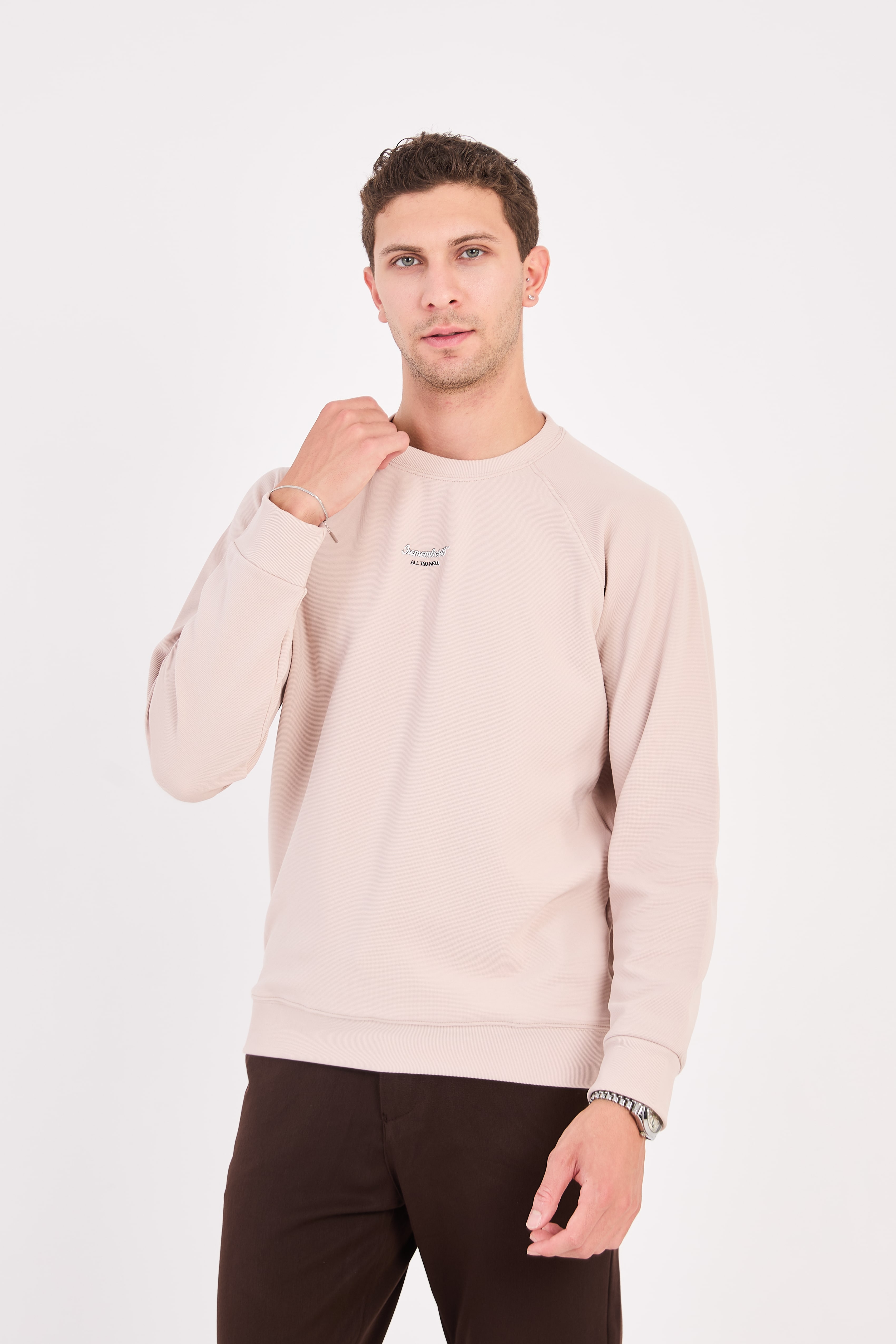 Rahat Kesim Dokulu Ottoman Kumaş Baskılı Erkek Sweatshirt -R2601
