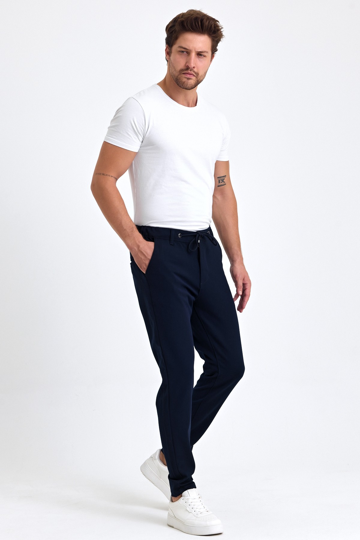 Mevsimlik Örme Kumaş Beli Lastikli Erkek Chino Pantolon