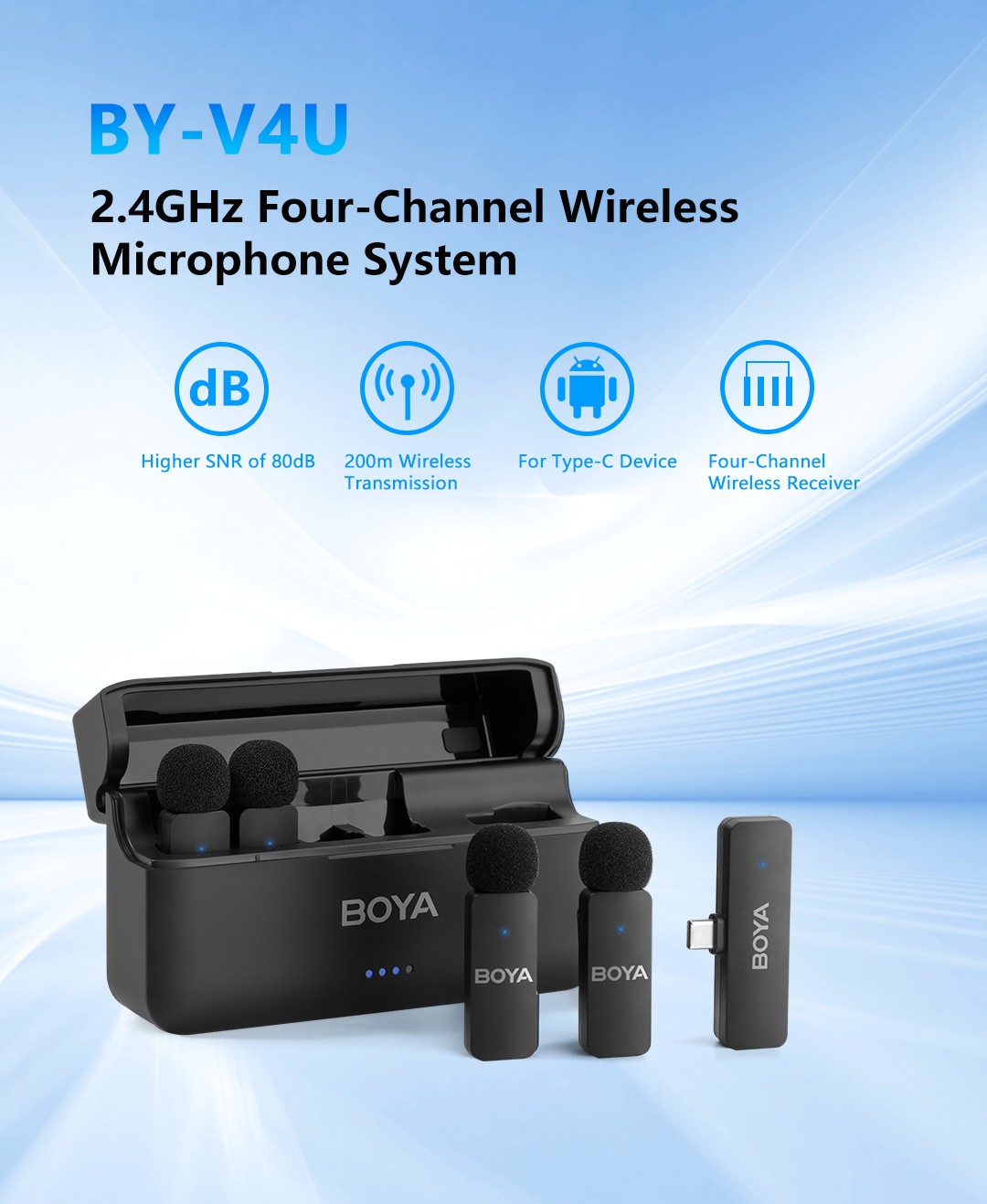 BOYA BY-V4U 4'LÜ KABLOSUZ YAKA MİKROFONU (TYPE C)