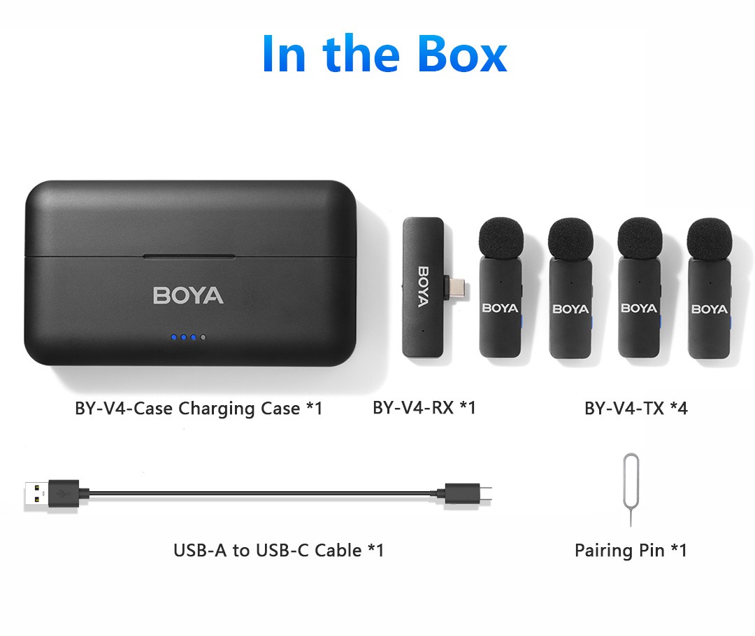 BOYA BY-V4U 4'LÜ KABLOSUZ YAKA MİKROFONU (TYPE C)