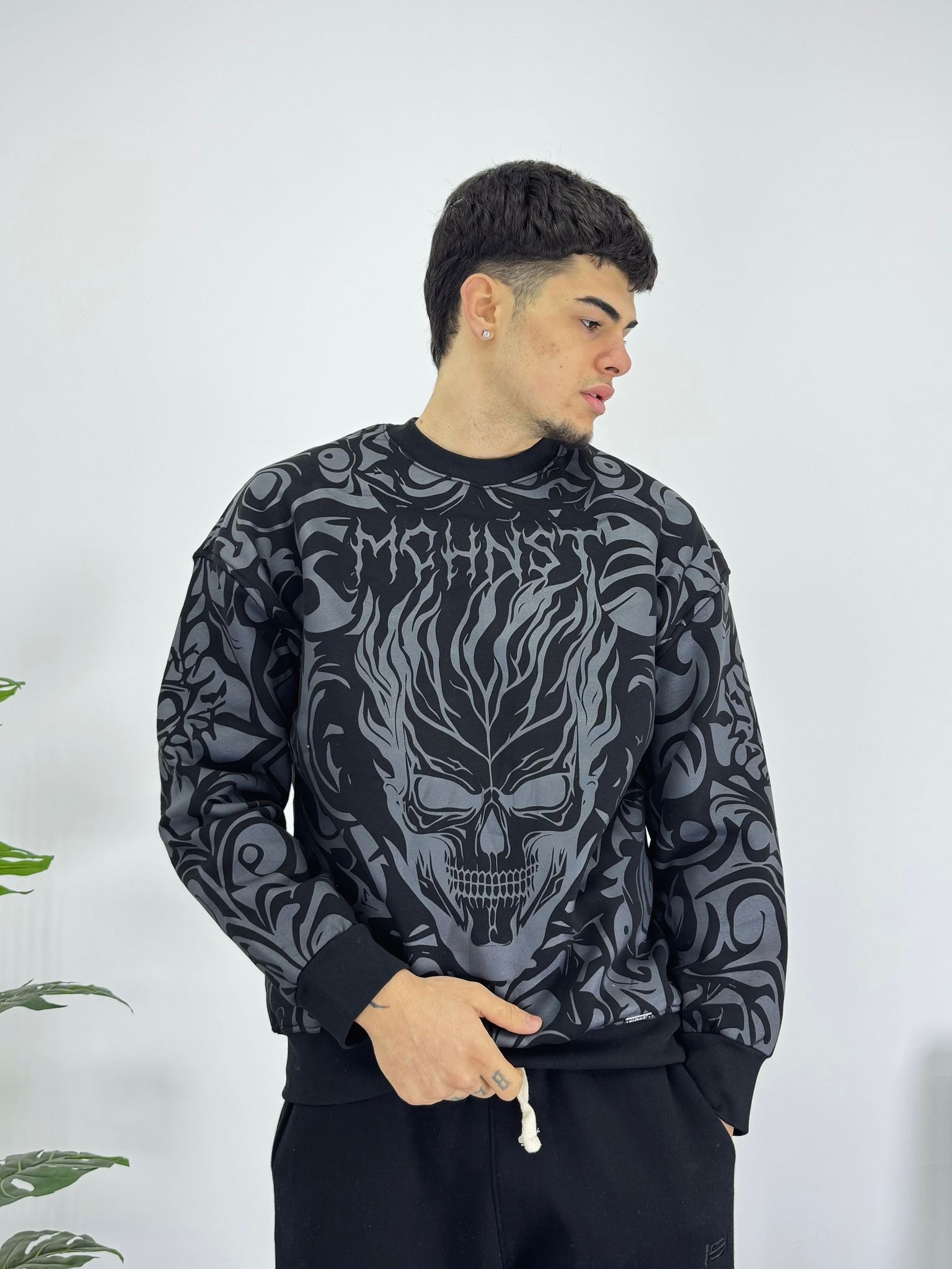 Kuru Kafa Baskılı Siyah Sweatshirt 6517