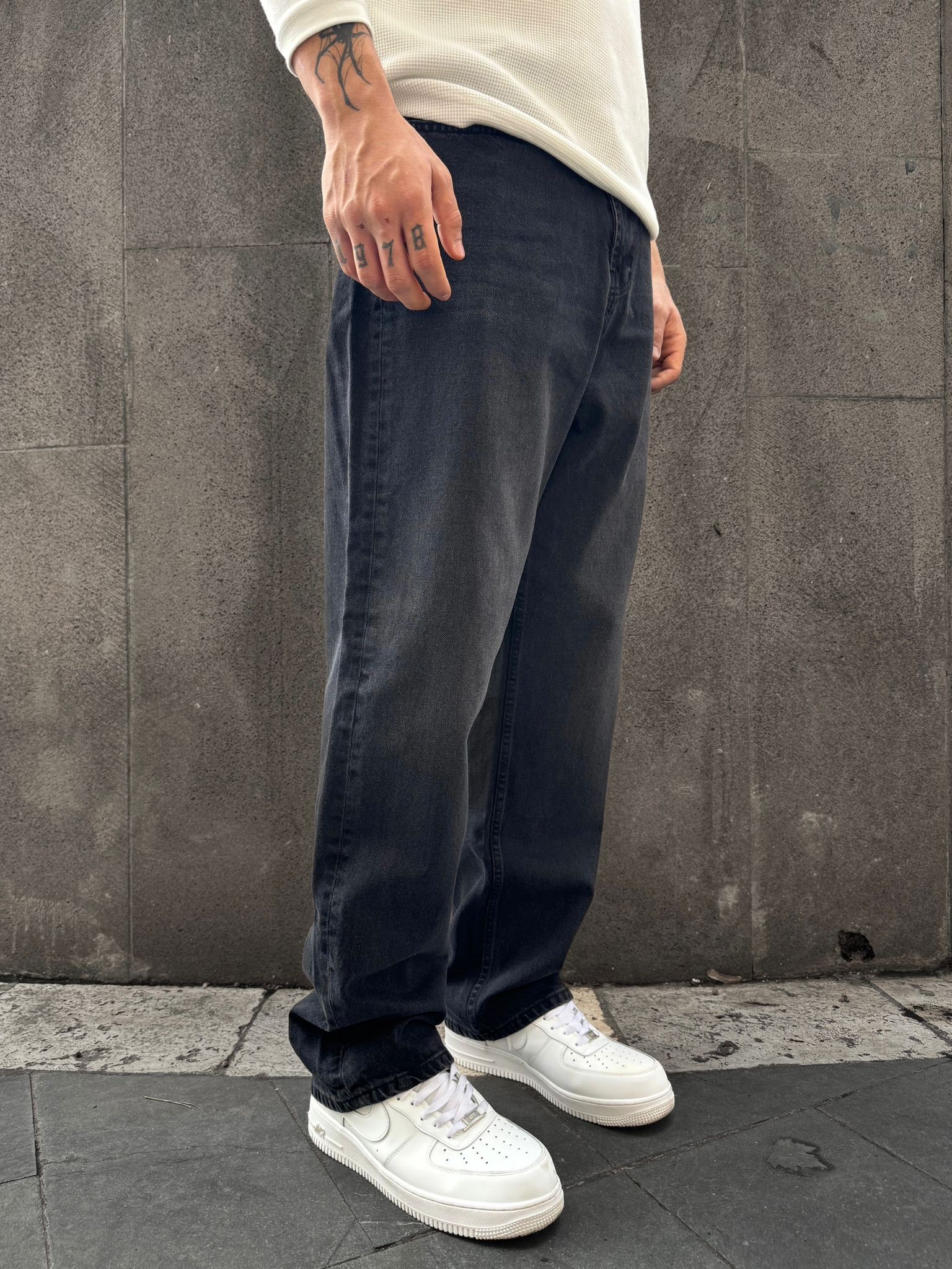 Antrasit Düz Baggy Jean 6007