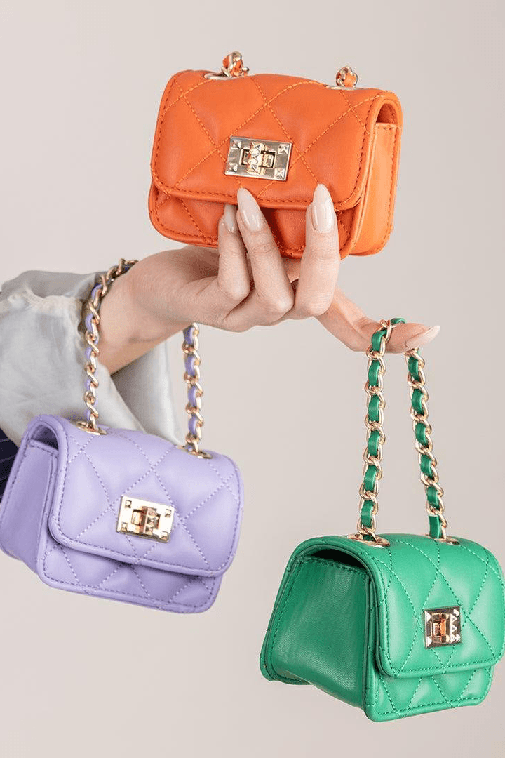 Nas Bag Orjinal Mini El ve Cüzdan Çanta Kapitone Zincir Detaylı - Lila