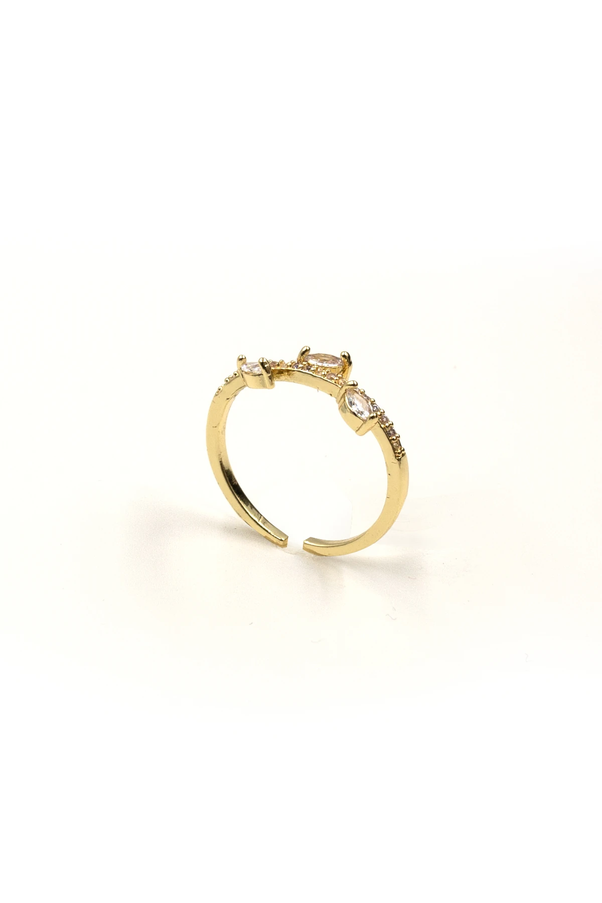 Zirkon Taşlı Yaprak Model Yüzük - Gold | Ayarlanabilir, Şık Tasarım