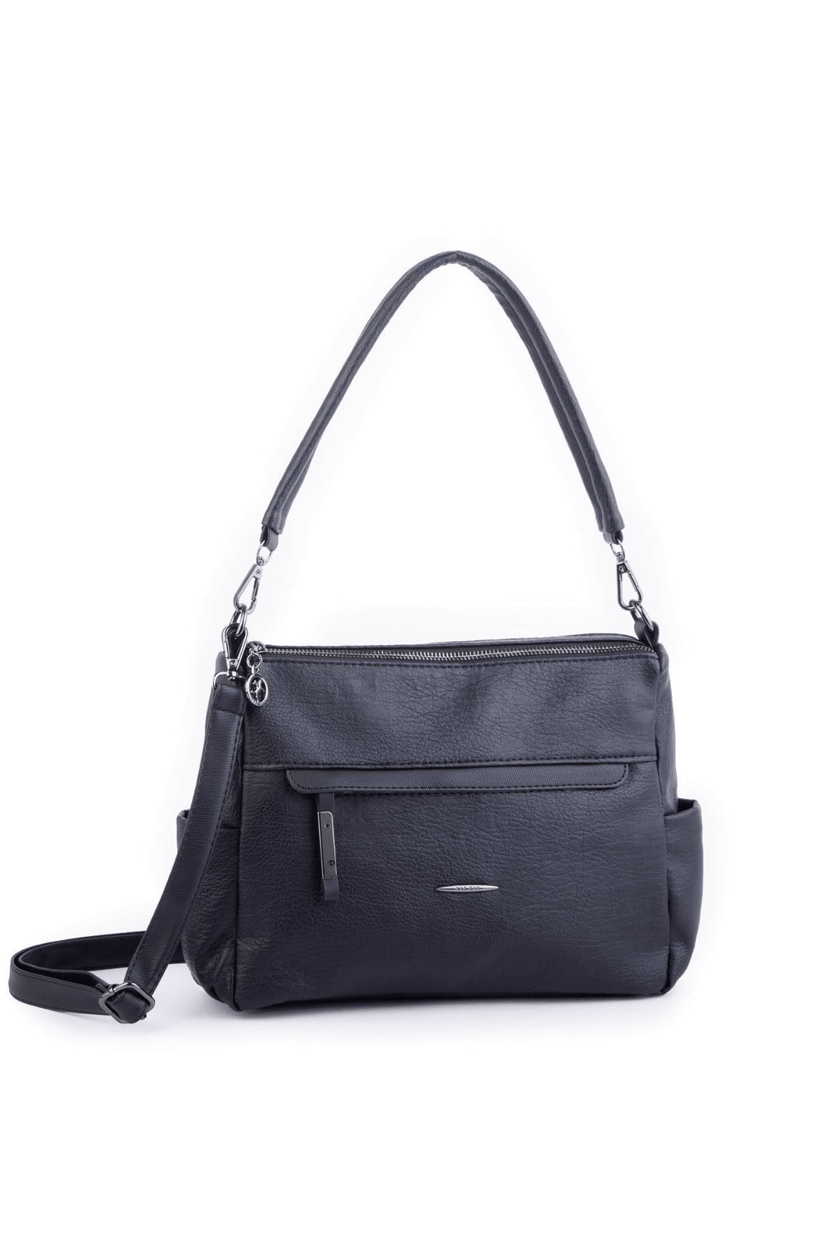 Nas Bag Çok Gözlü Yumuşak ve Hafif Yapılı Çift Askılı Omuz ve Çapraz Çanta - Siyah Lizbon (30x24 cm)