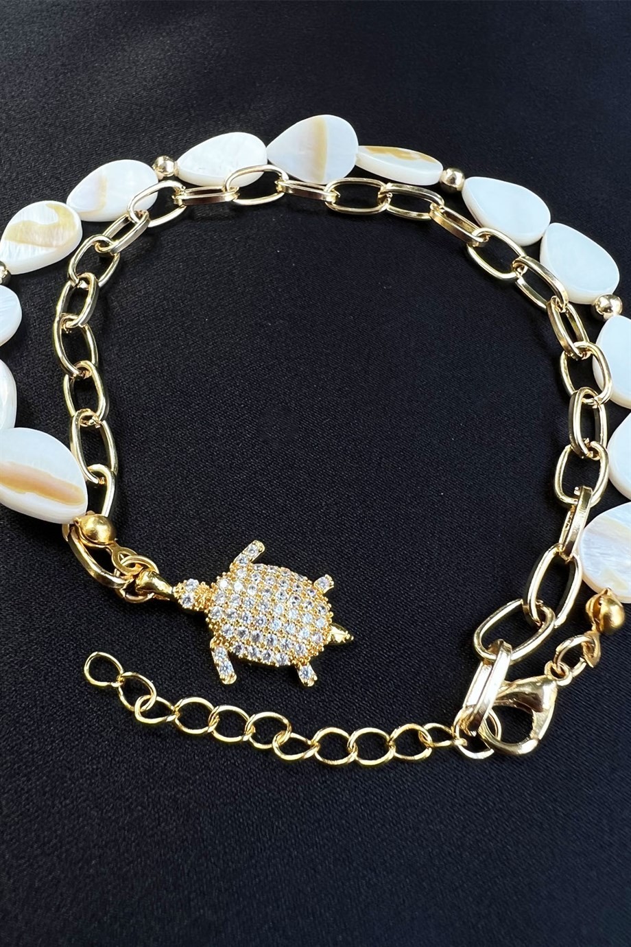 Kaplumbağa Detaylı Kemik ve Gold Zincir Kolye