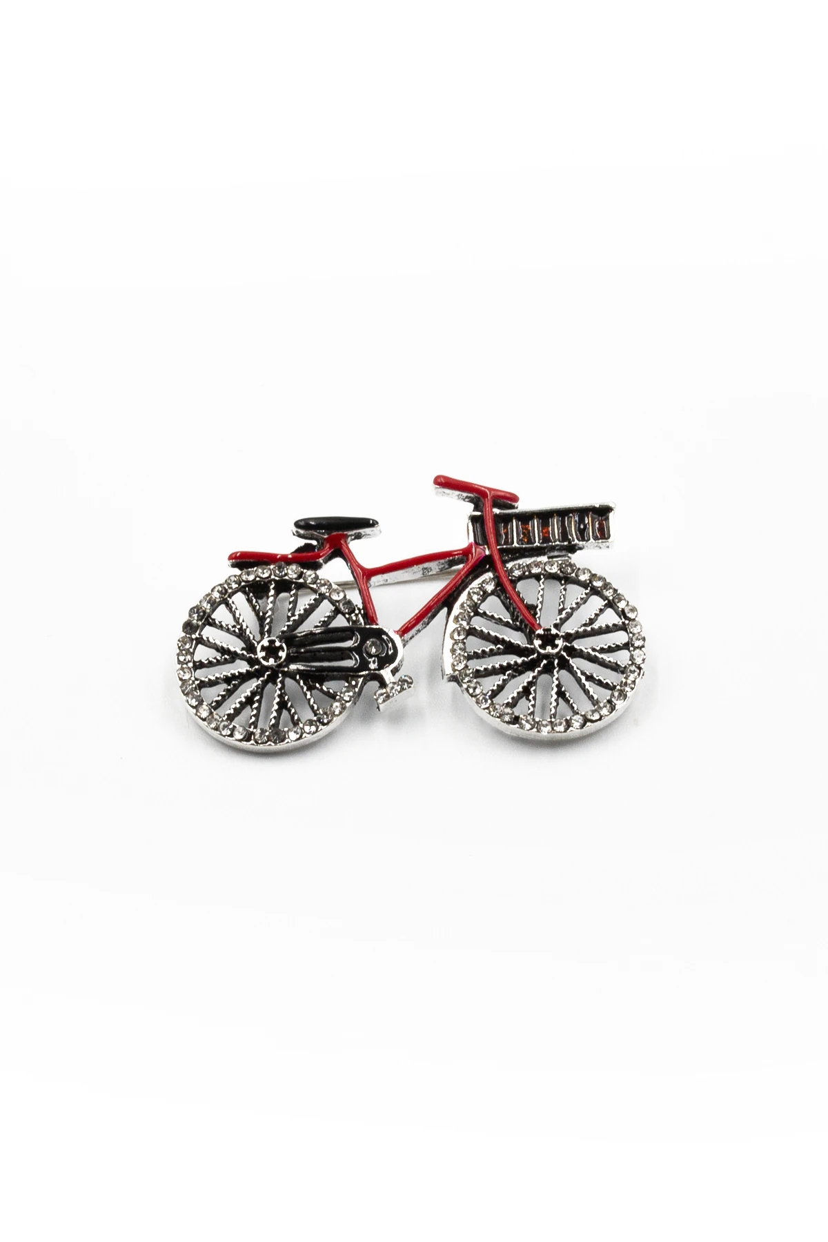 Zirkon Taşlı Bisiklet Broş Kırmızı – 3 cm Şık Aksesuar Modeli