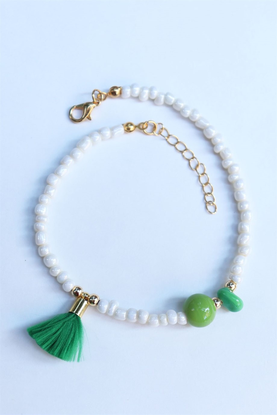 Green Tassel Detailed Bead Anklet